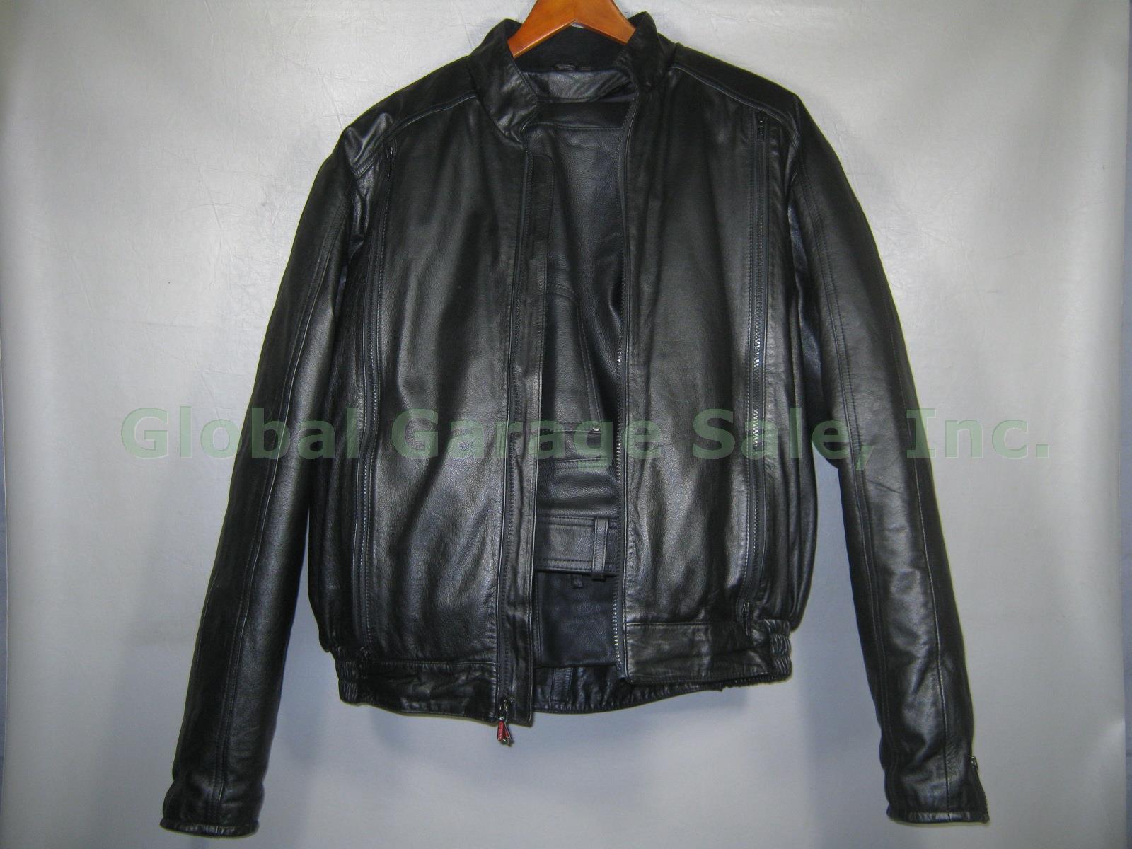 Hein Gericke Black Leather Motorcycle Suit Jacket W/ Liner 44 Boot Cut Pants 36