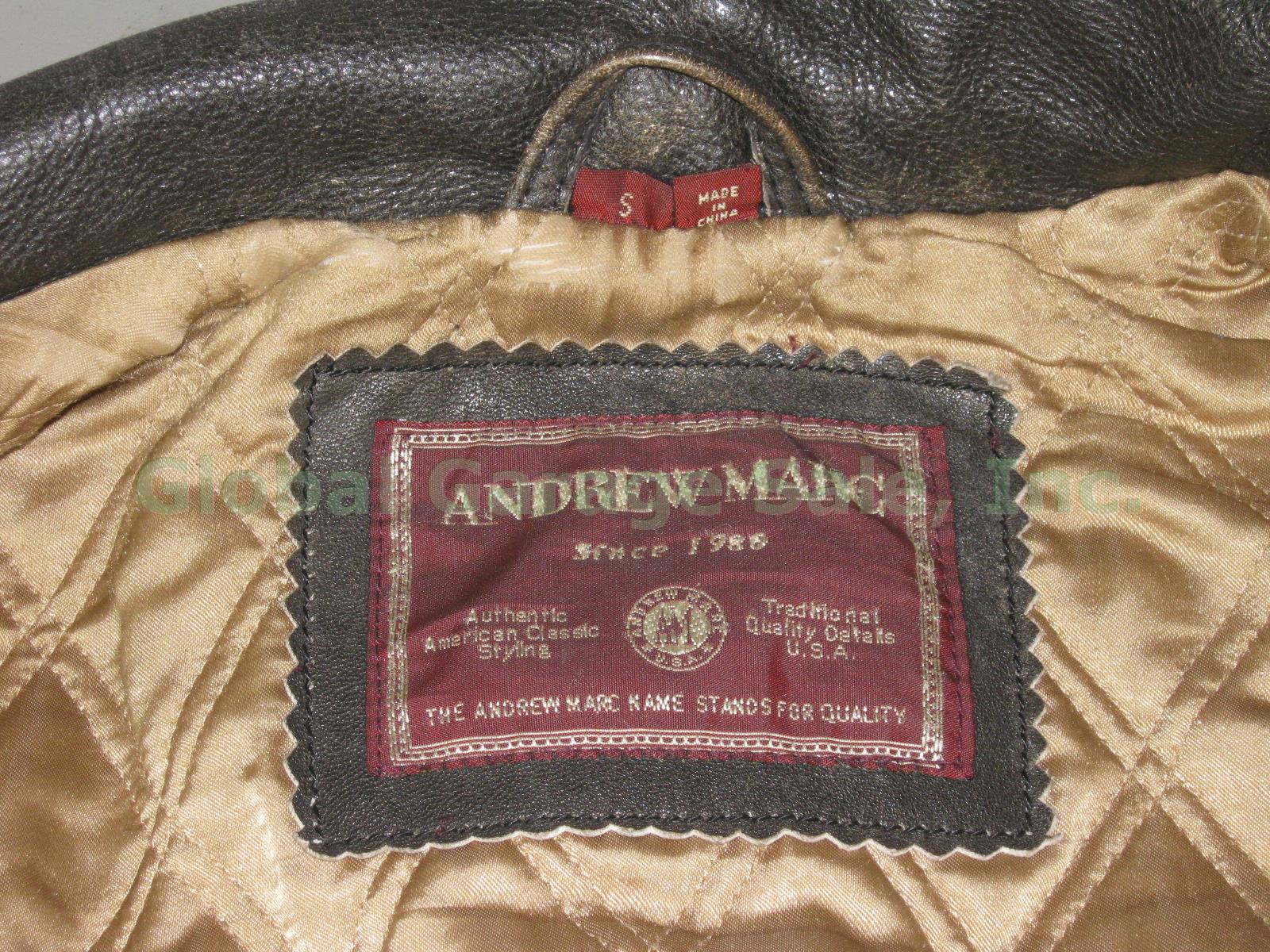 Mens Andrew Marc Distressed Black Leather Jacket Coat +Quilted Lining Size Small 4