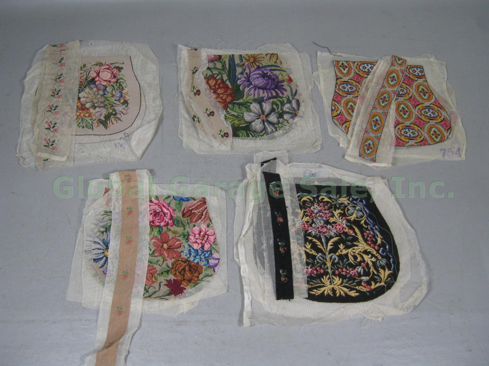 5 Vtg Antique Petit Point Needlepoint Tapestry Purse Bags Victorian Unfinished