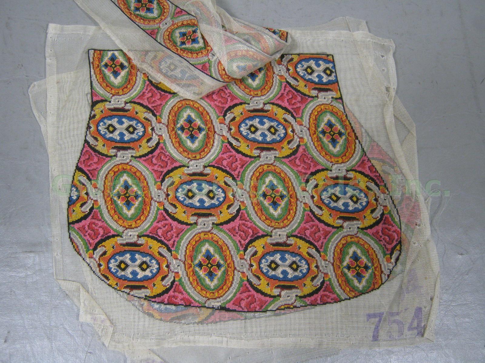 5 Vtg Antique Petit Point Needlepoint Tapestry Purse Bags Victorian Unfinished 9