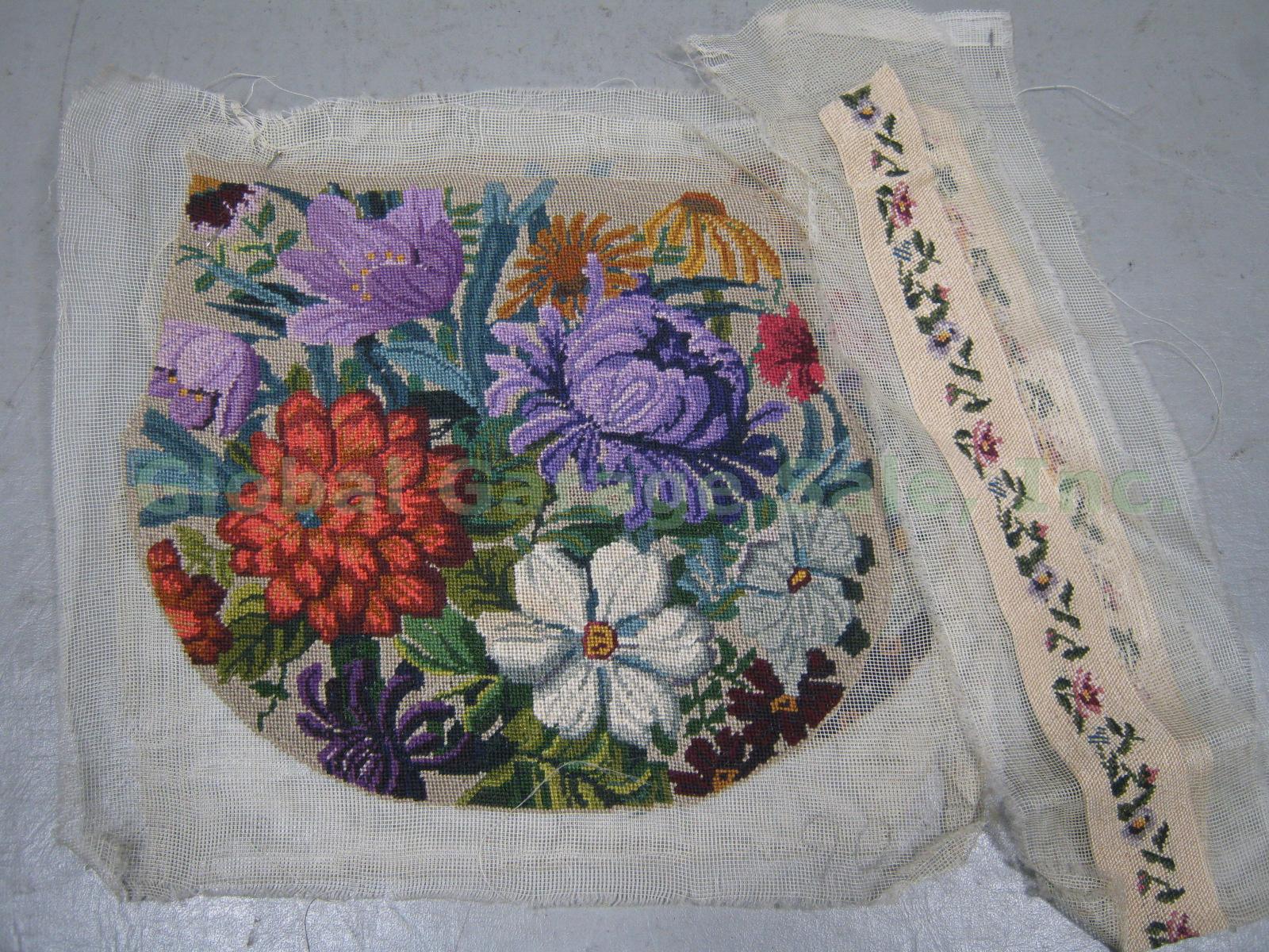 5 Rare Vtg Antique Petit Point Needlepoint Tapestry Purse Bags Floral Unfinished 12