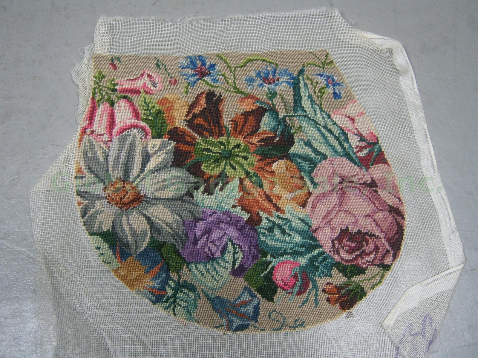 5 Rare Vtg Antique Petit Point Needlepoint Tapestry Purse Bags Floral Unfinished 14