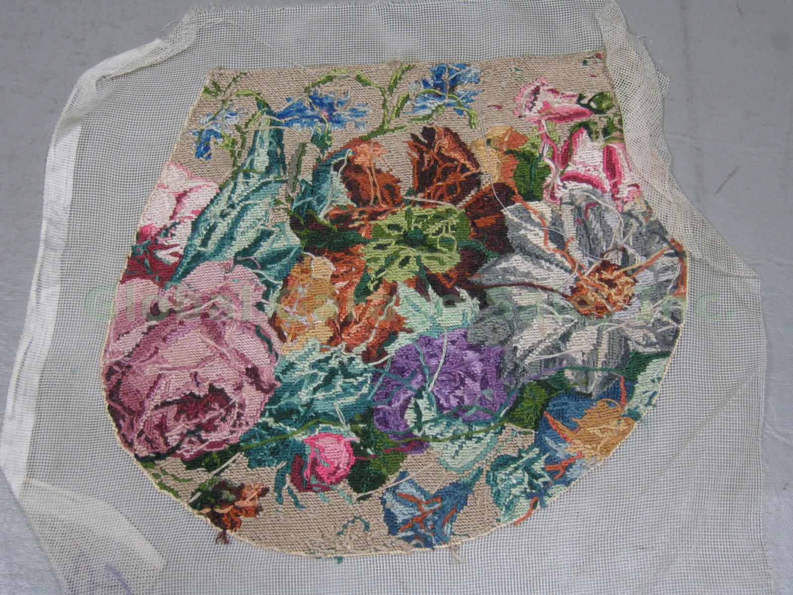 5 Rare Vtg Antique Petit Point Needlepoint Tapestry Purse Bags Floral Unfinished 16