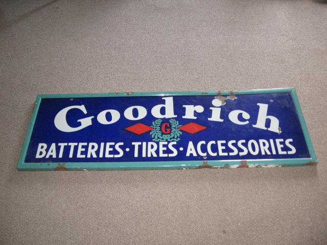 HUGE Original VTG Goodrich Tires Batteries Enamel Porcelain Sign 61x21" Inch