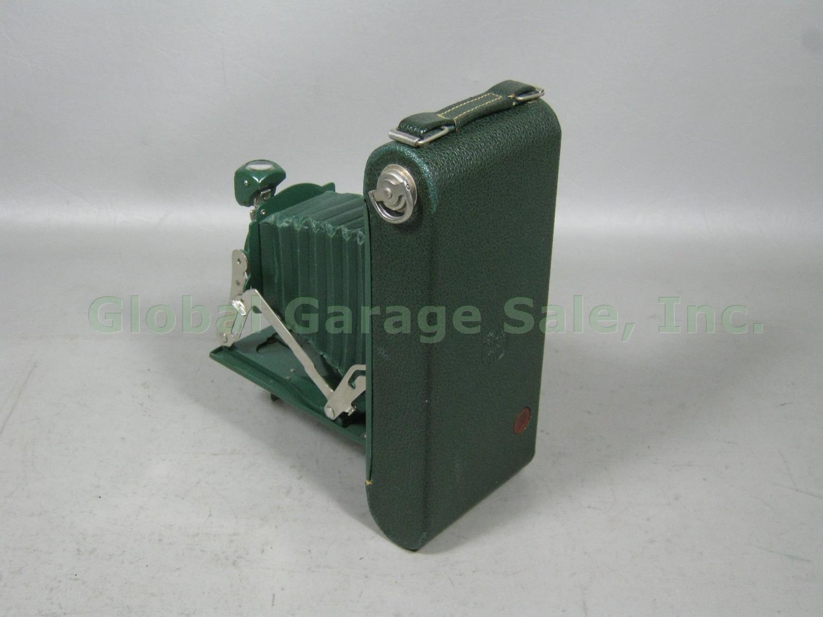 Vtg Antique Green Kodak Pocket Junior Jr 1A Folding Camera W/ Carrying Case NR!! 5