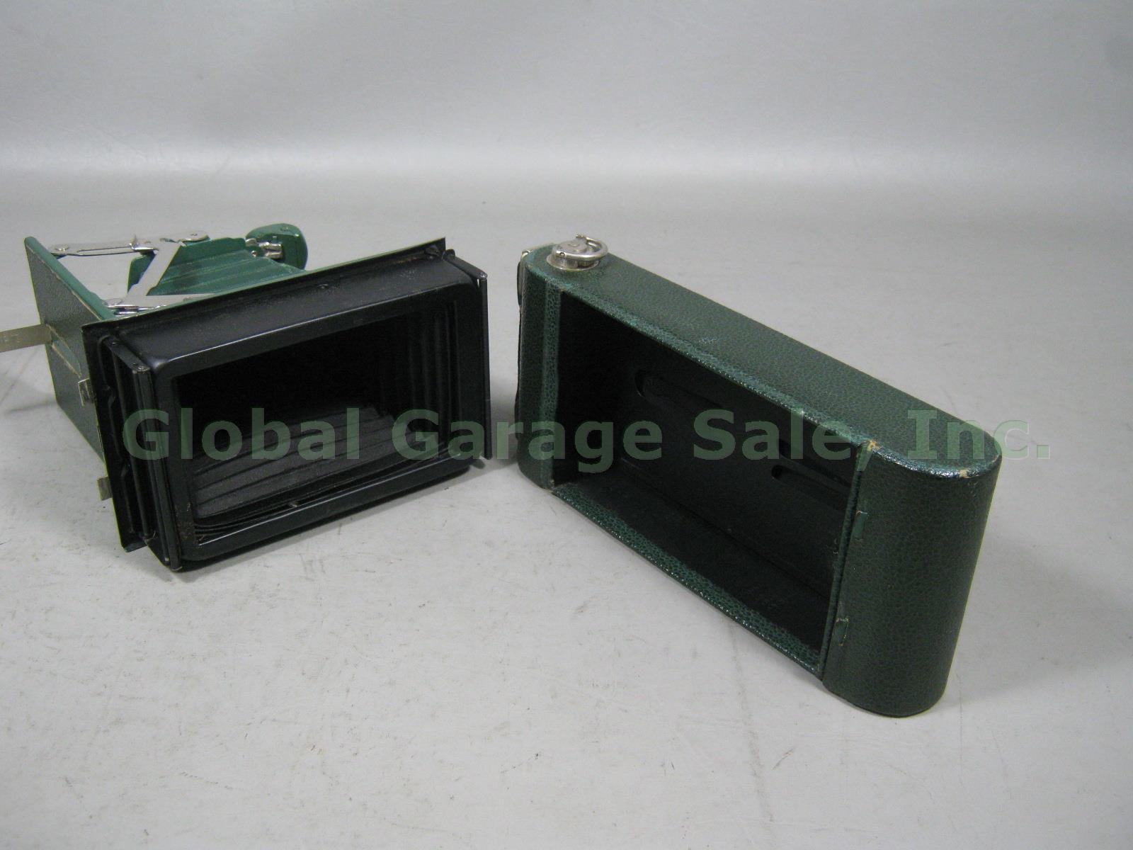 Vtg Antique Green Kodak Pocket Junior Jr 1A Folding Camera W/ Carrying Case NR!! 7