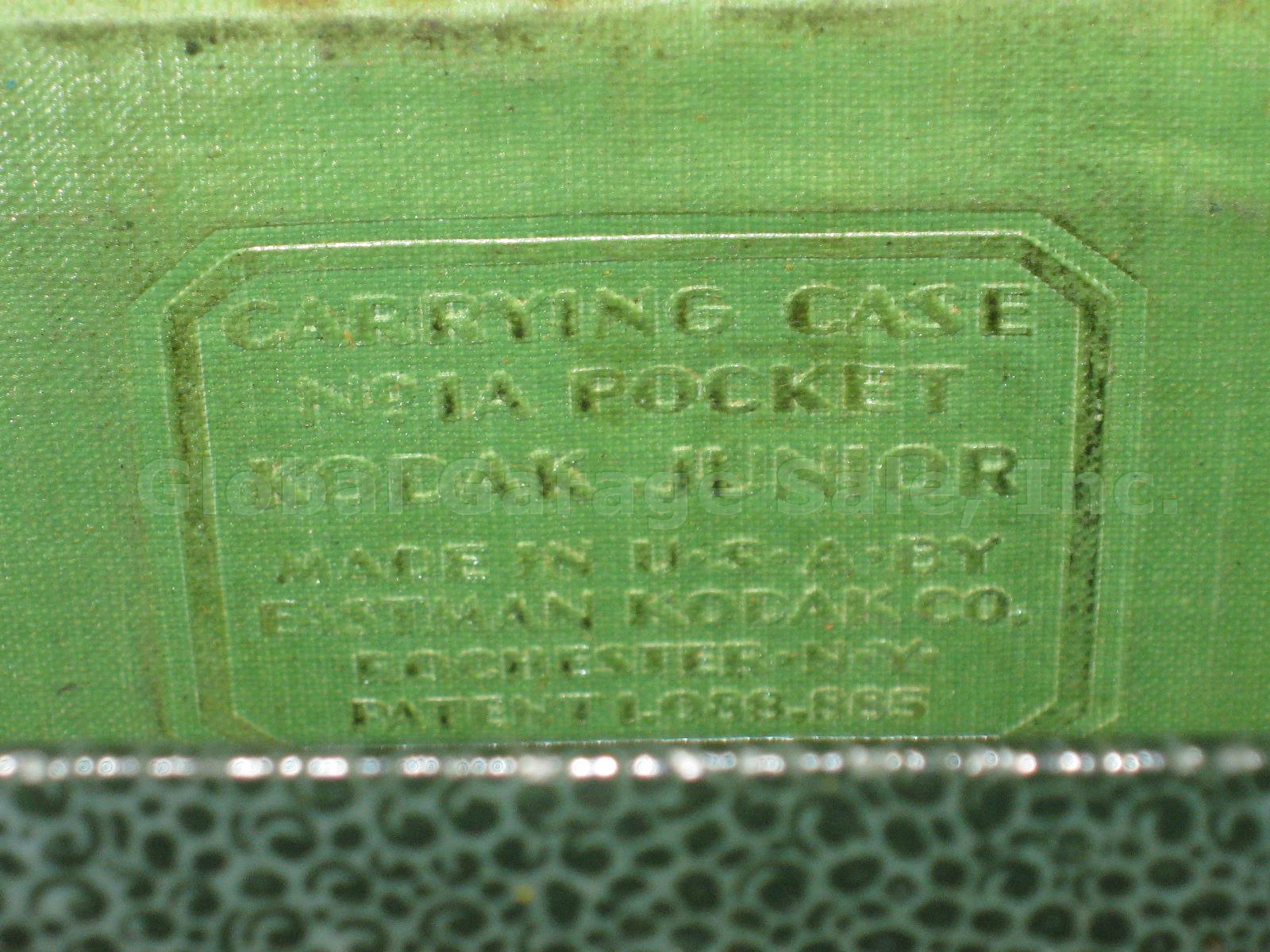 Vtg Antique Green Kodak Pocket Junior Jr 1A Folding Camera W/ Carrying Case NR!! 11