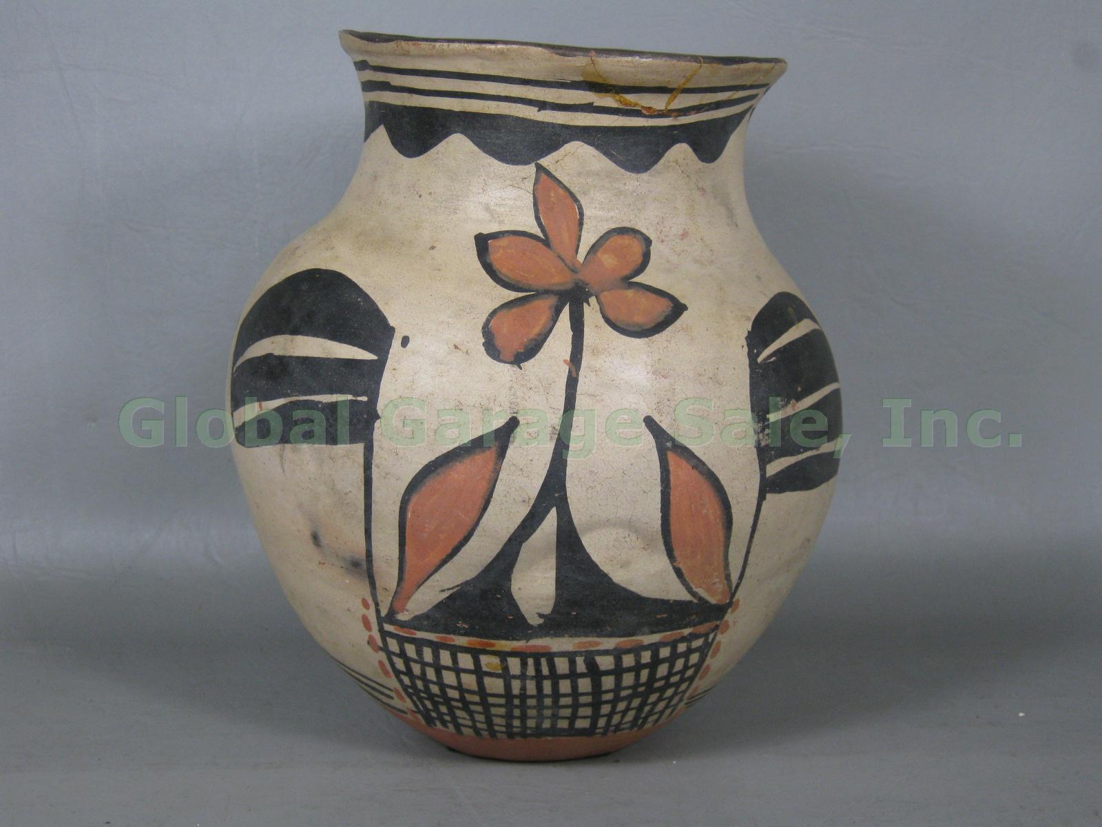 Antique 1920-30 Santo Domingo Native American Pottery Polychrome Pot Storage Jar
