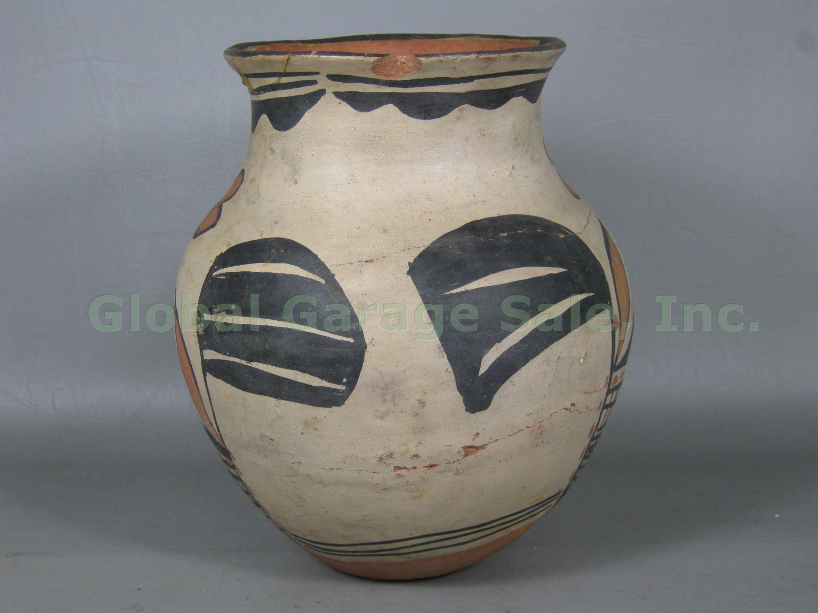 Antique 1920-30 Santo Domingo Native American Pottery Polychrome Pot Storage Jar 1
