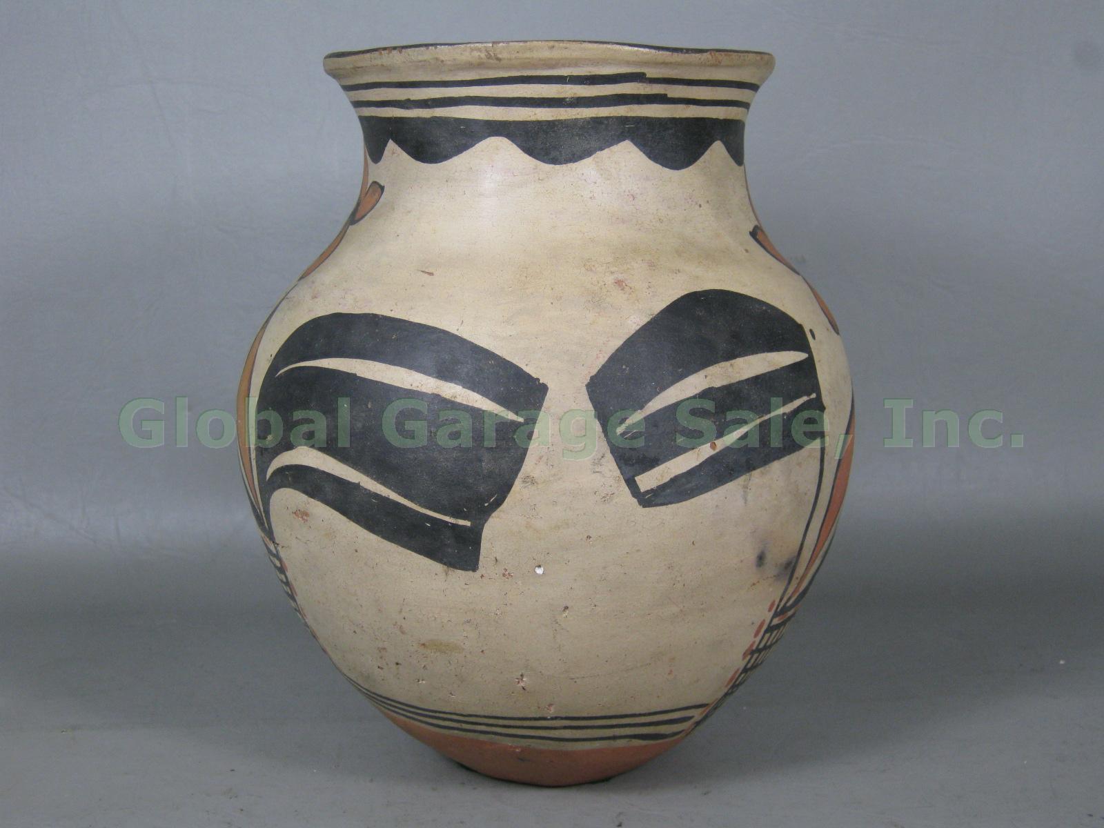 Antique 1920-30 Santo Domingo Native American Pottery Polychrome Pot Storage Jar 3