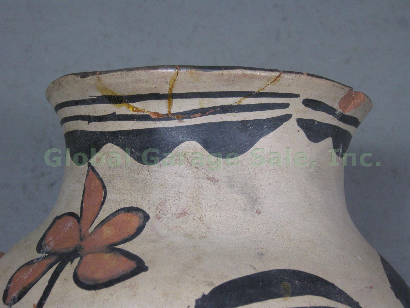 Antique 1920-30 Santo Domingo Native American Pottery Polychrome Pot Storage Jar 10