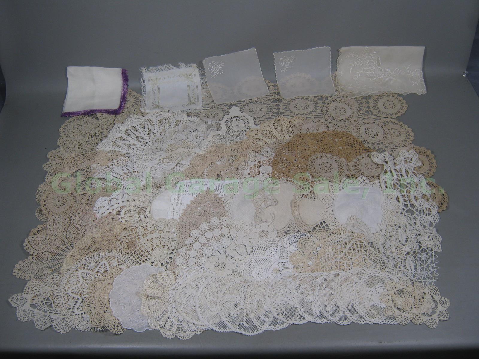 54 Vtg Antique Hand Crochet Lace Doily Arm Cover Hanky Napkin Table Runners Lot