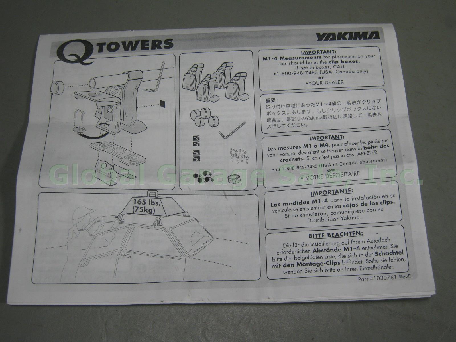 4 Pack Yakima Q Towers W/ Clips SKS Lock Cores Keys + Box For Roundbar Car Racks 3
