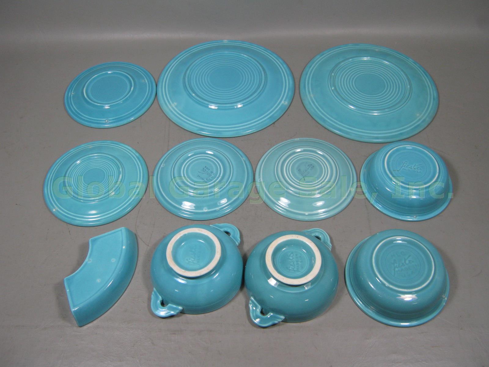 Vtg Turquoise Fiestaware Lot Cream Soup Bowls Dinner Bread Butter Plates Saucers 1