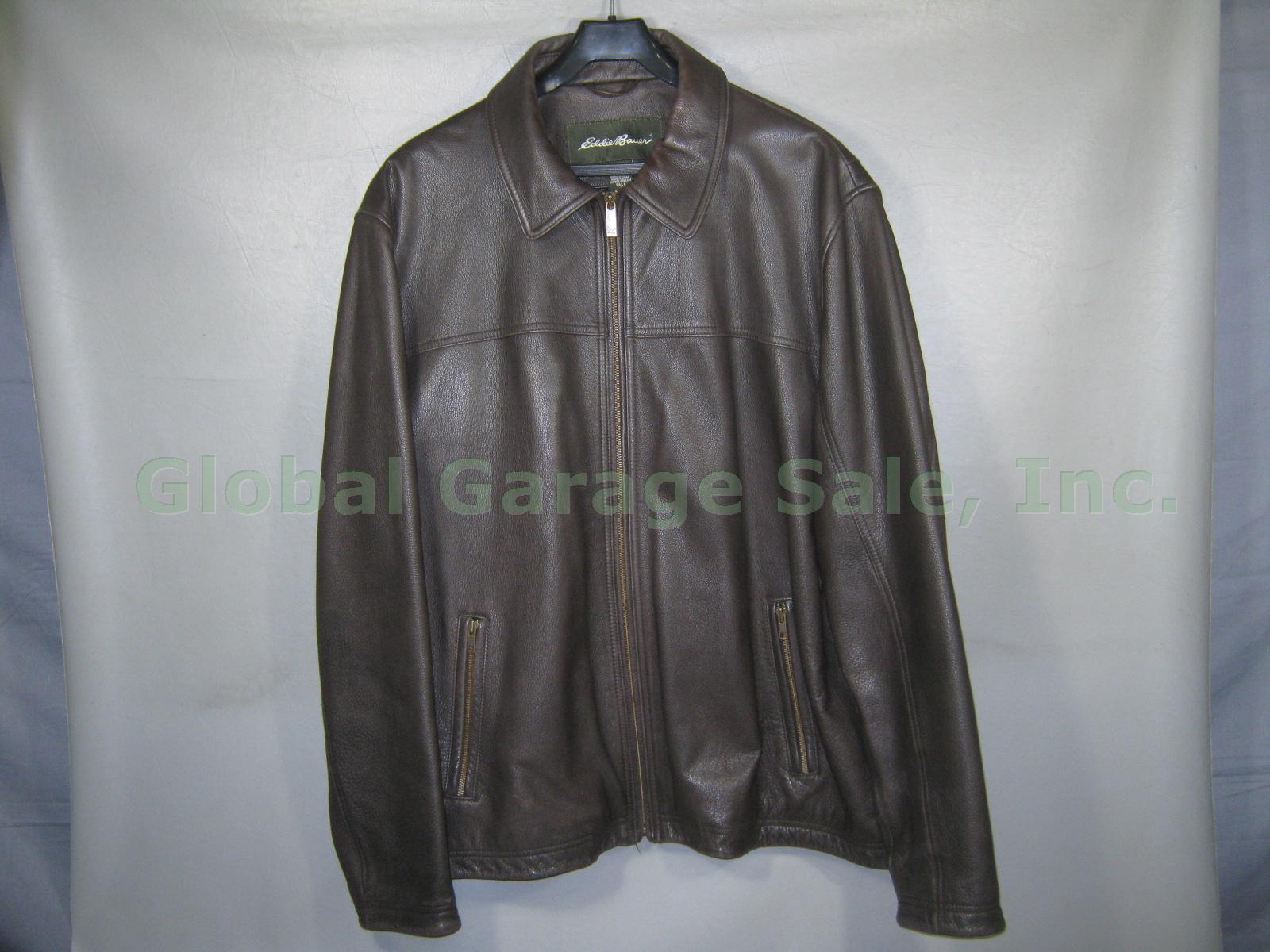 Eddie Bauer Mens Brown Leather Jacket Size Tall XL Extra Large 1 Owner No Reserv