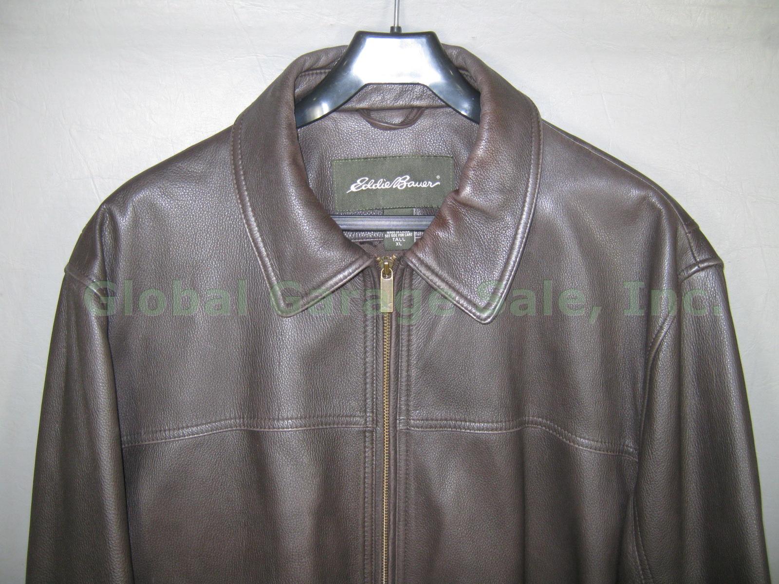 Eddie Bauer Mens Brown Leather Jacket Size Tall XL Extra Large 1 Owner No Reserv 1