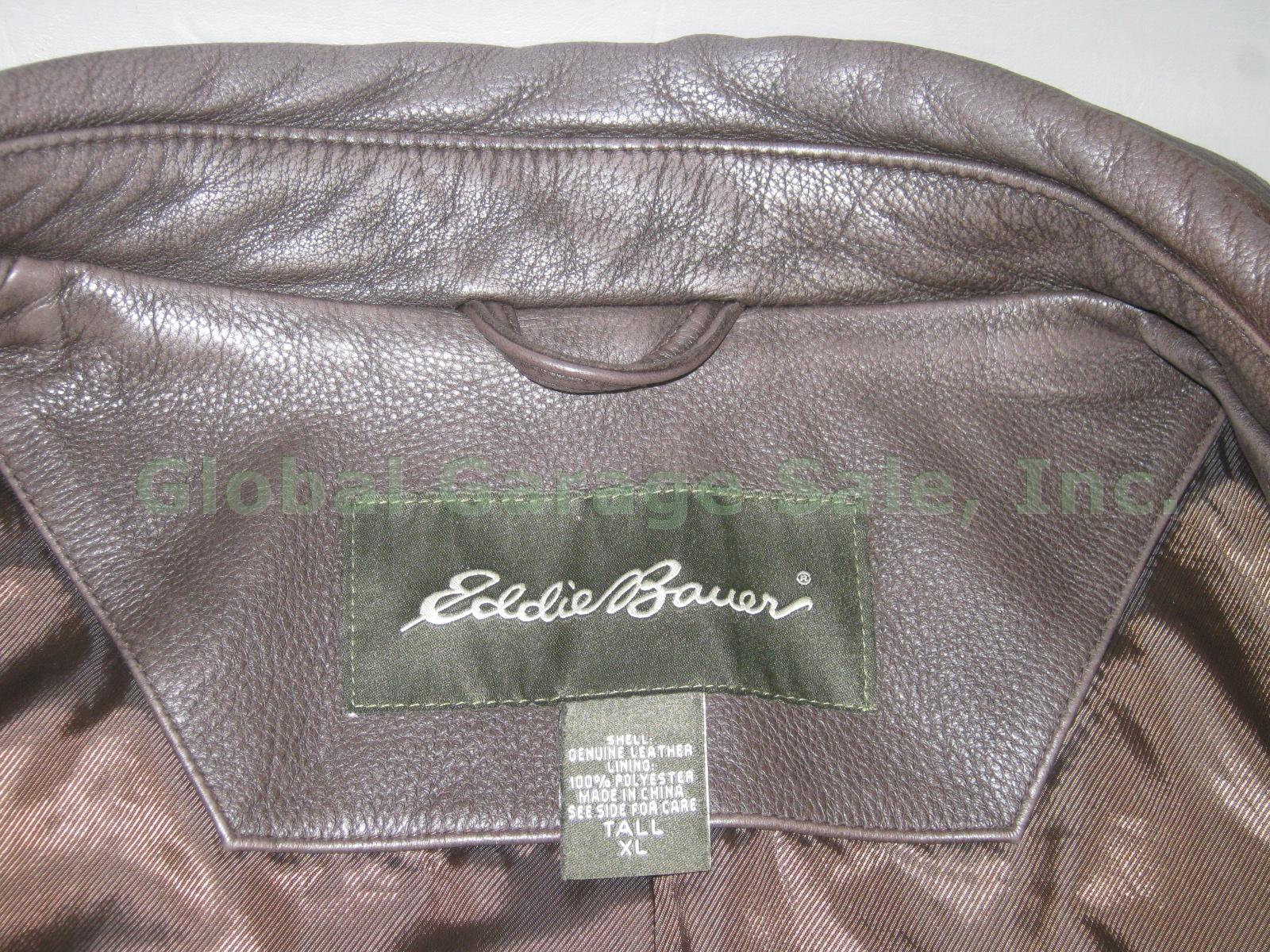 Eddie Bauer Mens Brown Leather Jacket Size Tall XL Extra Large 1 Owner No Reserv 7