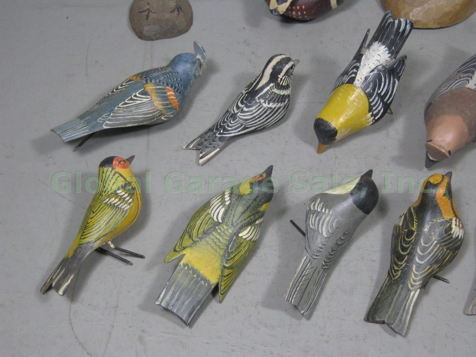 17 Vtg 50s 60s Hand Carved Wooden Bird Lot Wood Duck Sparrow Pintail Grosbeak ++ 1