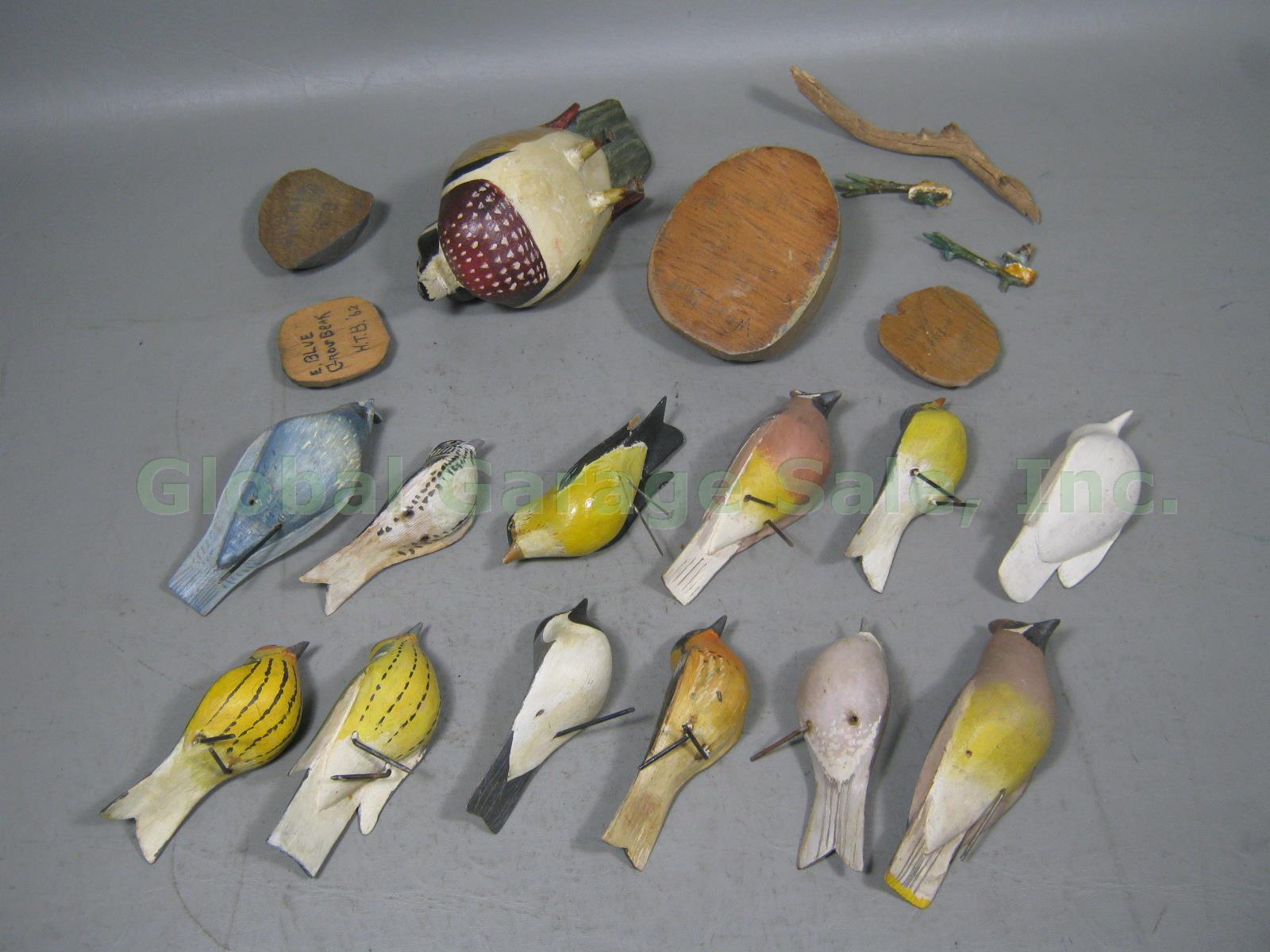 17 Vtg 50s 60s Hand Carved Wooden Bird Lot Wood Duck Sparrow Pintail Grosbeak ++ 5
