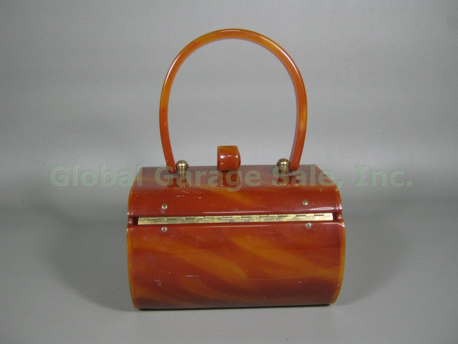Vintage Wilardy Carmel Tortoise Swirl Lucite Bakelite Box Purse Handbag NO RES! 2