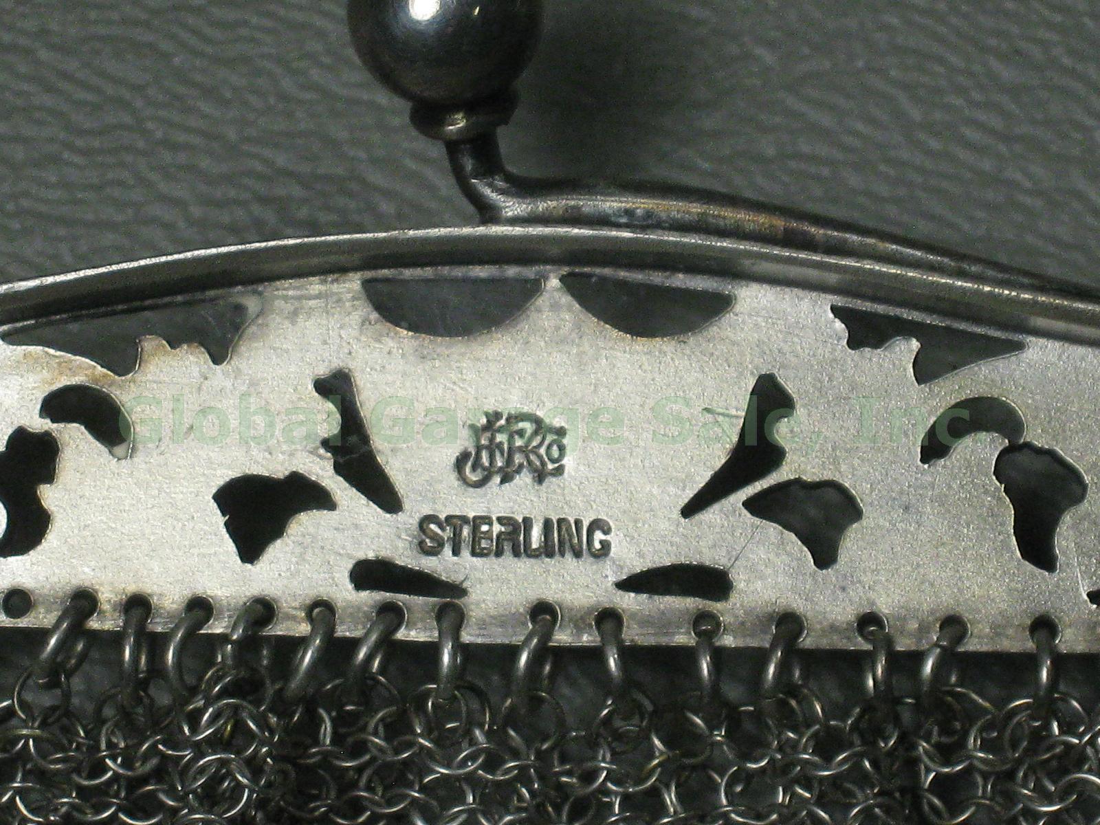 Vtg Antique Sterling Silver Mesh Purse JRE Co Hallmark + Whiting & Davis Gold NR 6