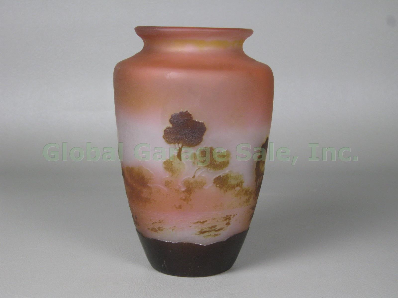 Gorgeous Antique Emile Galle Signed Art Glass Cameo Landscape Vase Art Nouveau 3