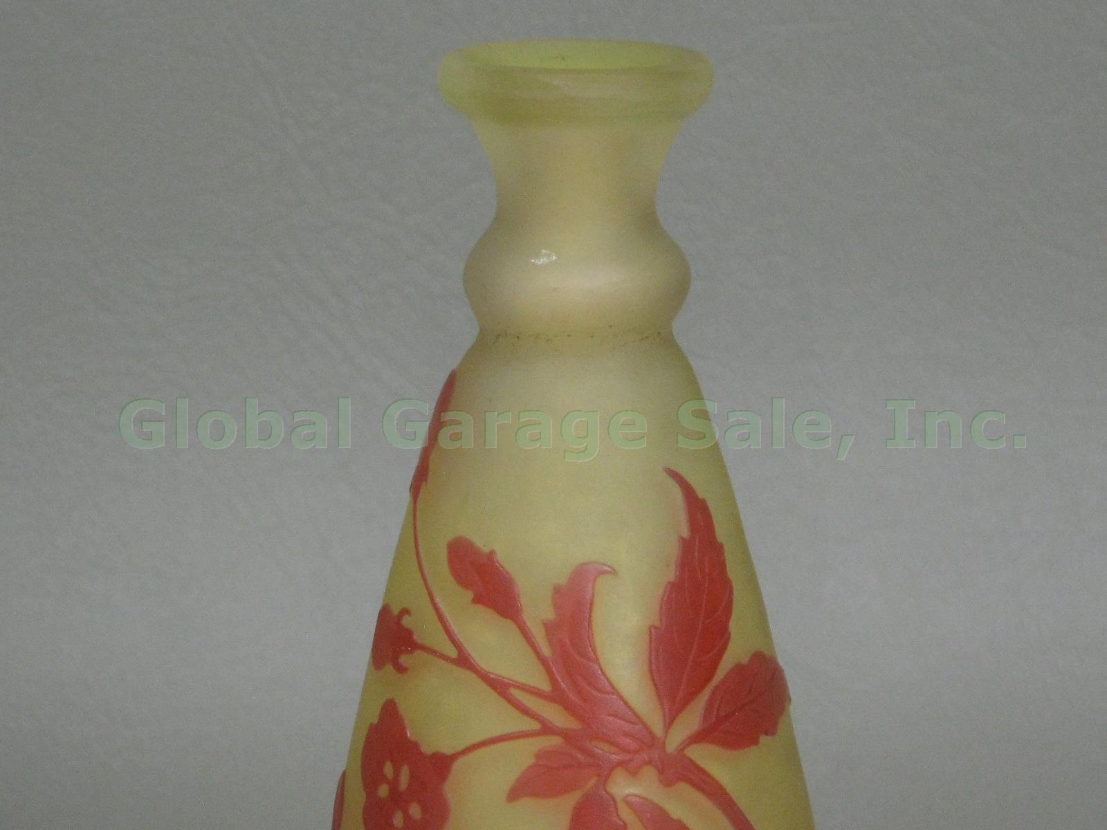 Antique Emile Galle Signed Cameo Art Glass Perfume Bottle Bud Vase Red & Yellow 1