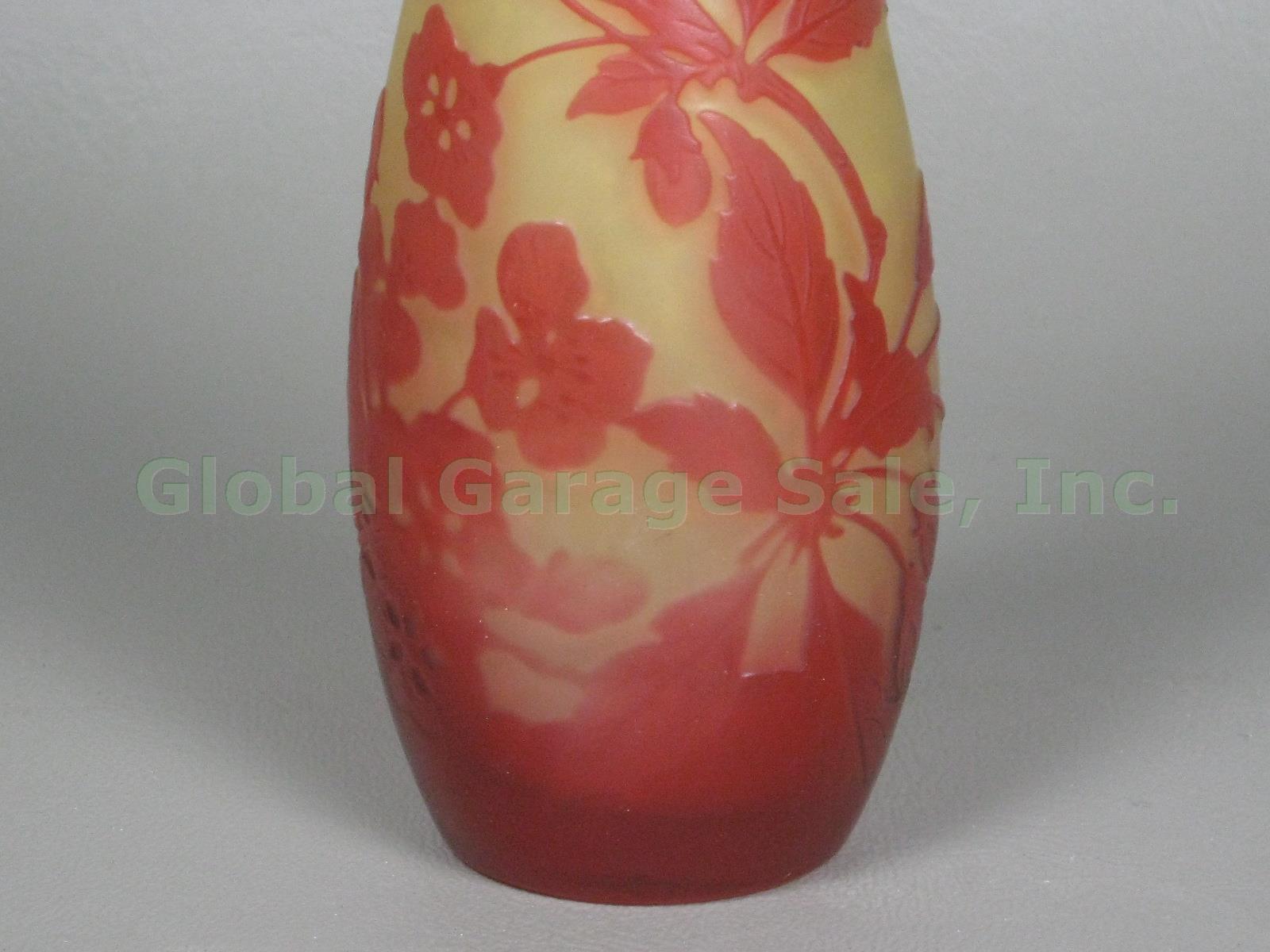 Antique Emile Galle Signed Cameo Art Glass Perfume Bottle Bud Vase Red & Yellow 2