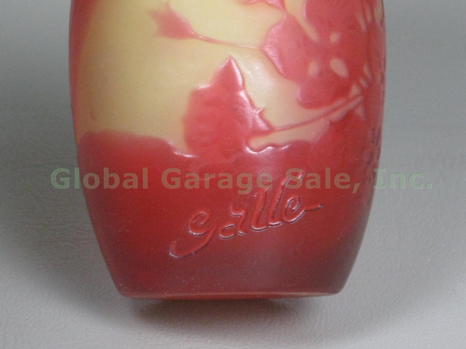 Antique Emile Galle Signed Cameo Art Glass Perfume Bottle Bud Vase Red & Yellow 6
