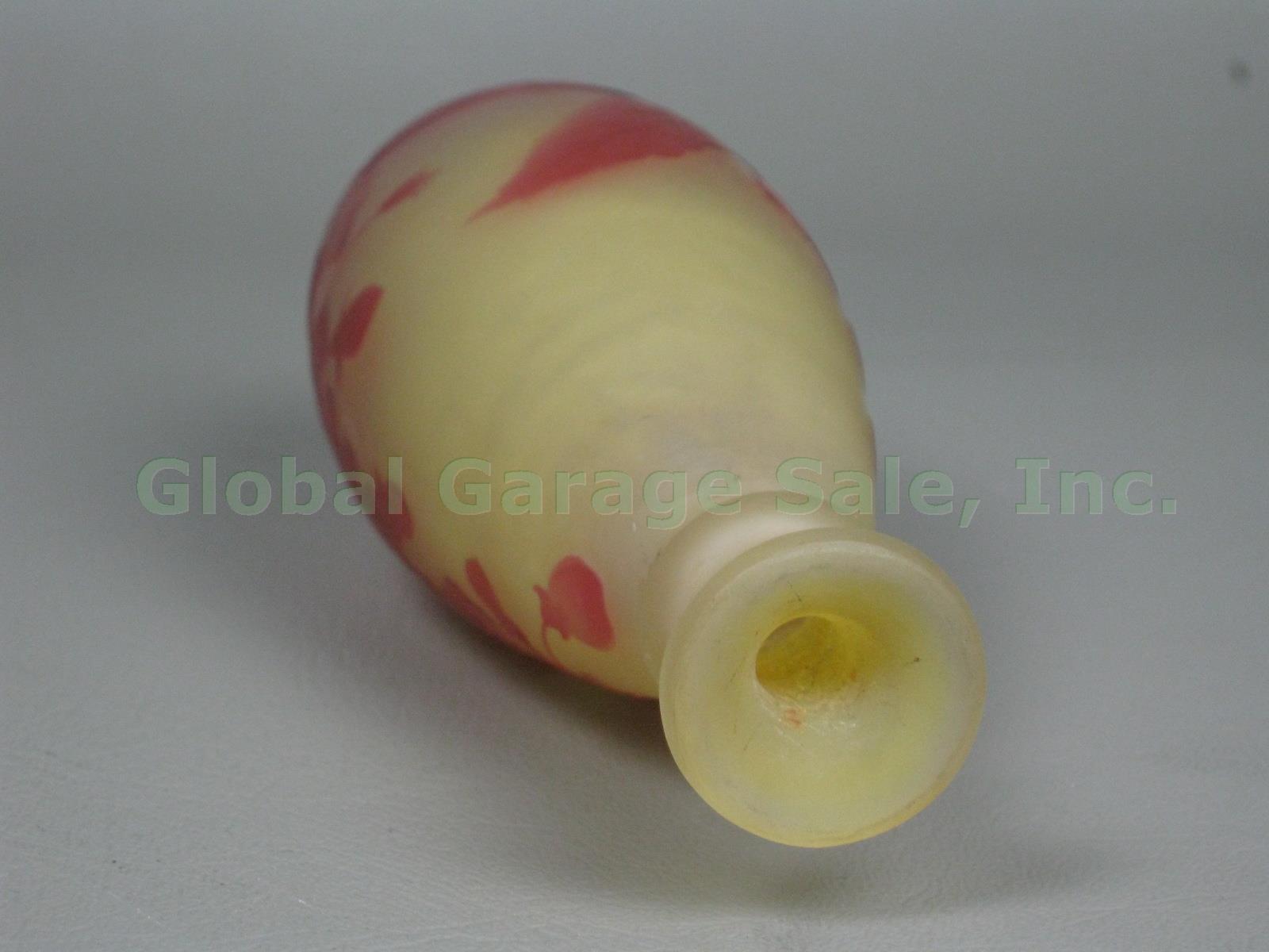 Antique Emile Galle Signed Cameo Art Glass Perfume Bottle Bud Vase Red & Yellow 8