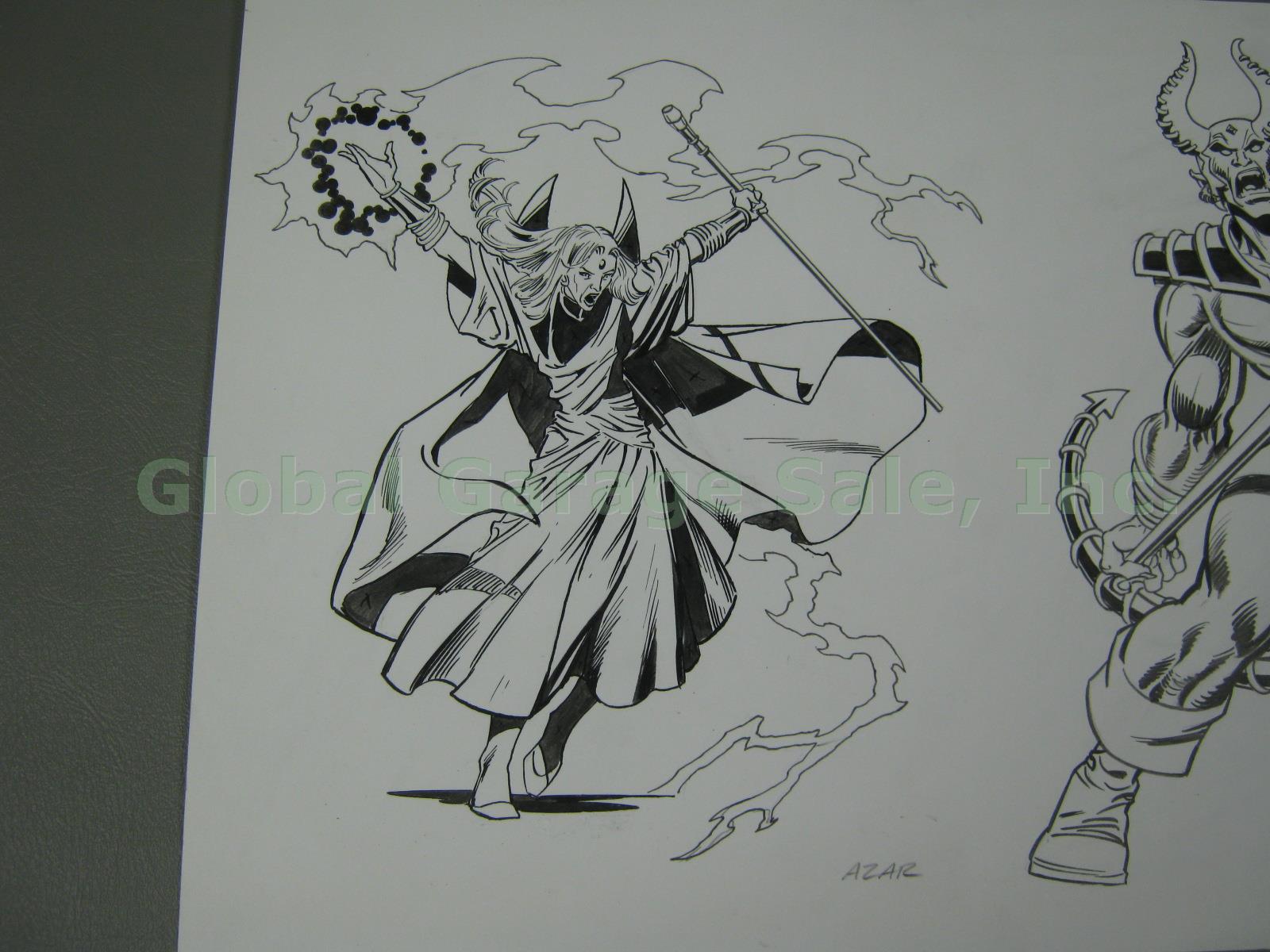 RARE Tom Grindberg Original Signed Drawing Sketch DC Comic Art Azar + Blue Devil 1