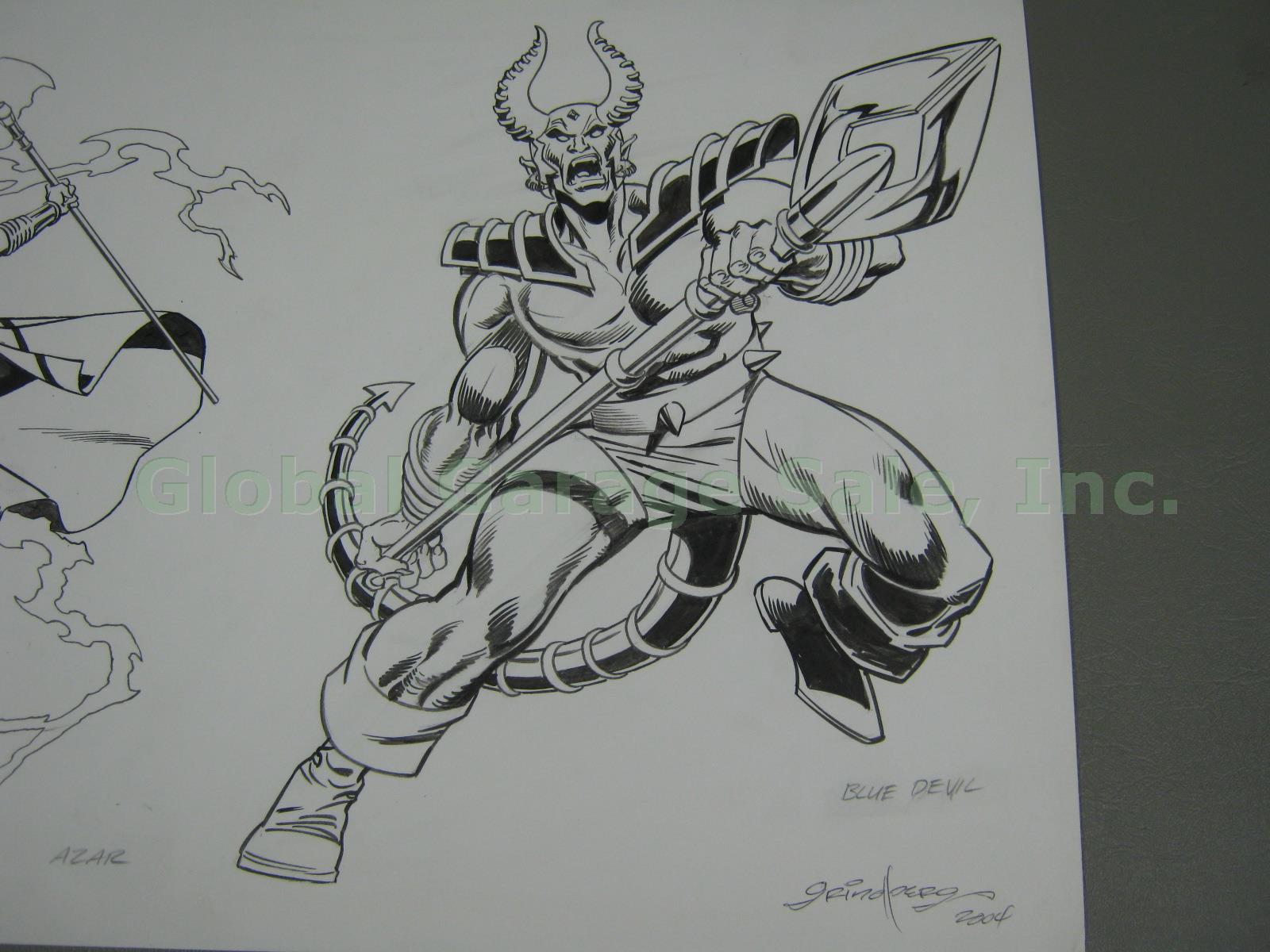 RARE Tom Grindberg Original Signed Drawing Sketch DC Comic Art Azar + Blue Devil 4
