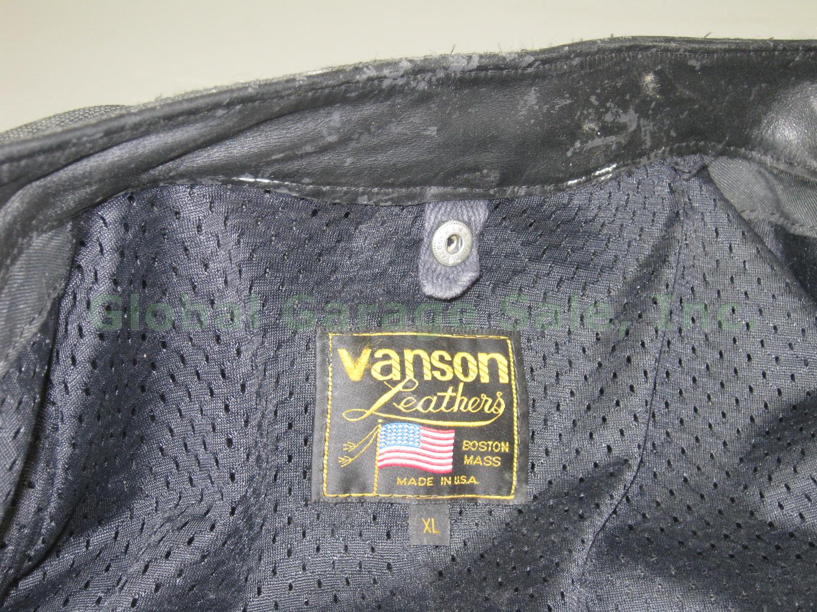 Mens Black Vanson Leathers Motorcycle Jacket Size XL W/ Protective Armor Padding 4