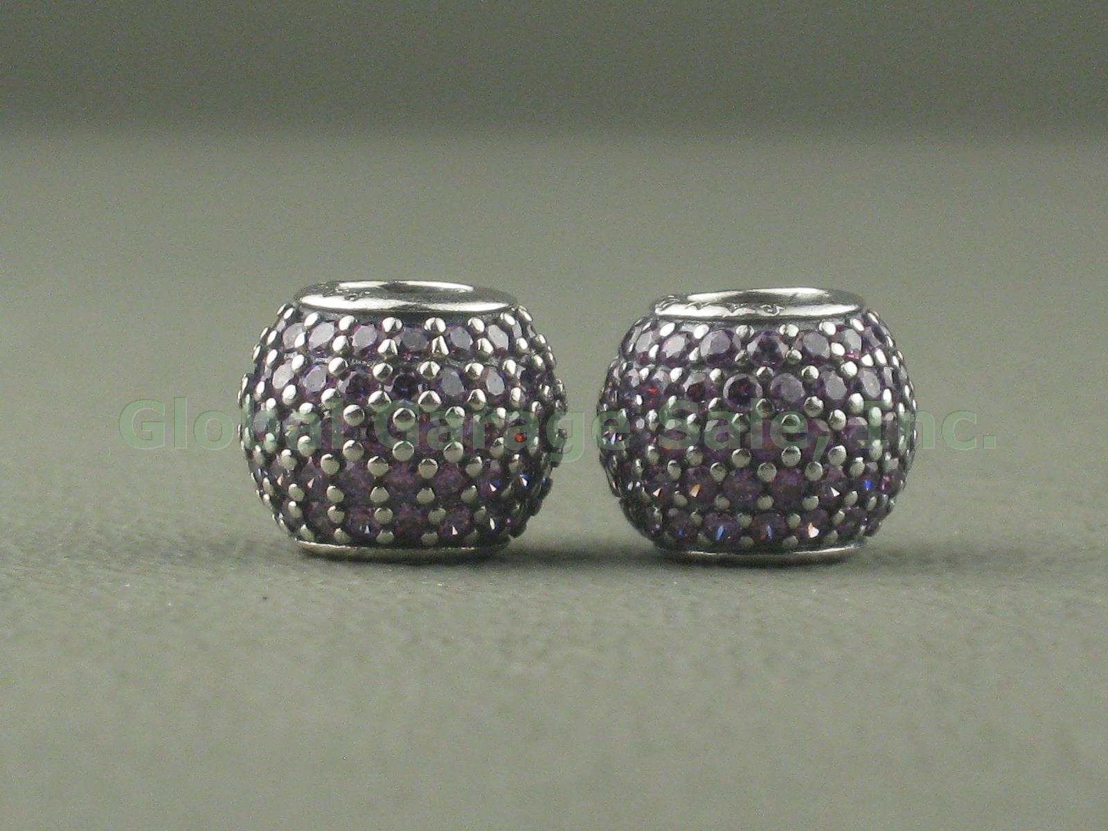2 Pandora Fancy Purple CZ Sterling Silver Pave Lights Ball Charm Beads 791051CFP