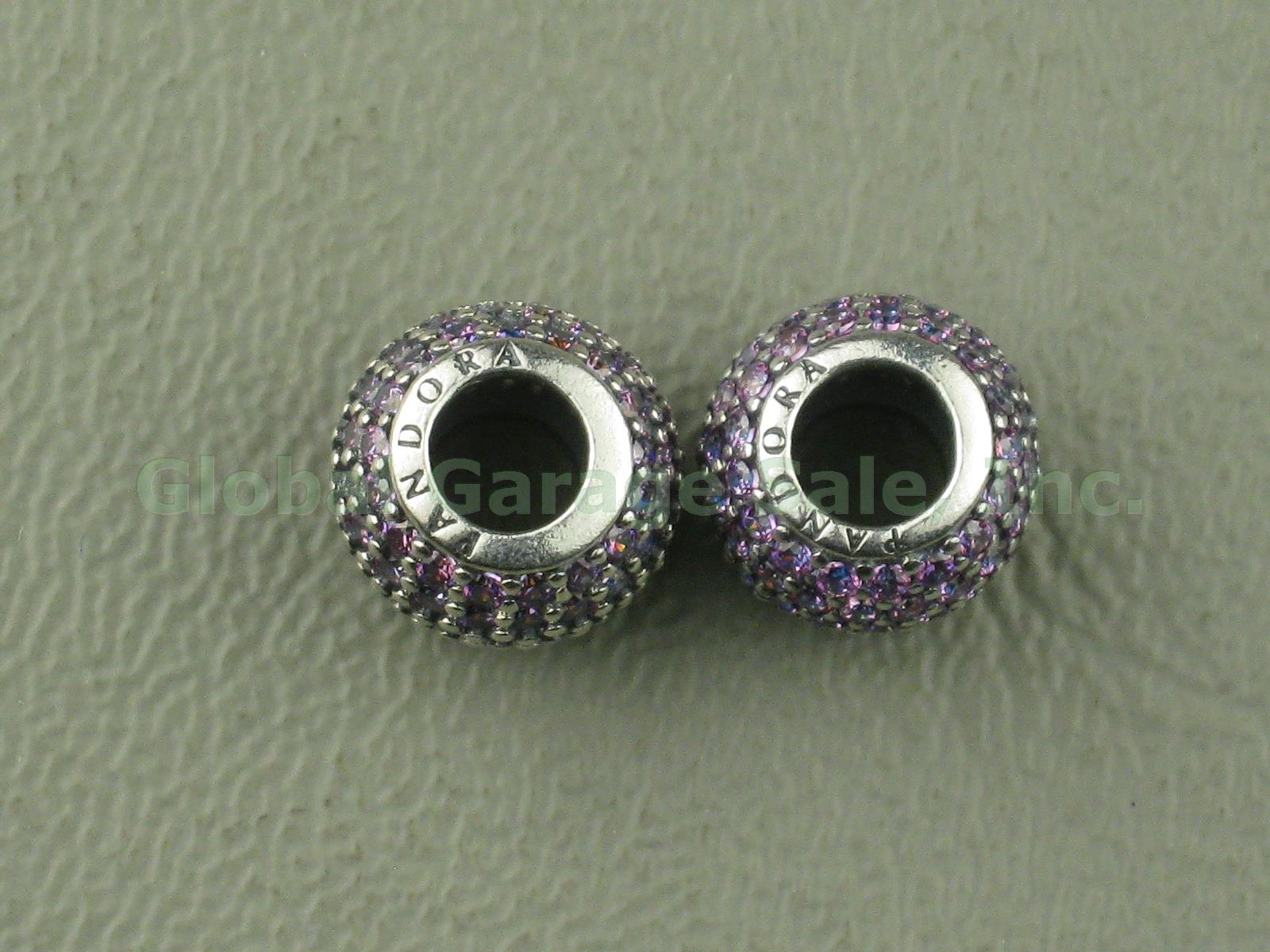2 Pandora Fancy Purple CZ Sterling Silver Pave Lights Ball Charm Beads 791051CFP 1