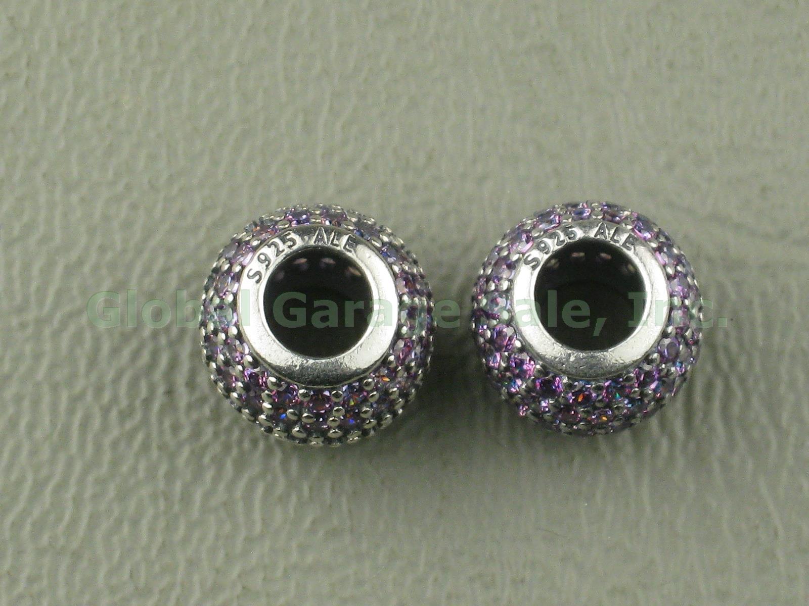 2 Pandora Fancy Purple CZ Sterling Silver Pave Lights Ball Charm Beads 791051CFP 2