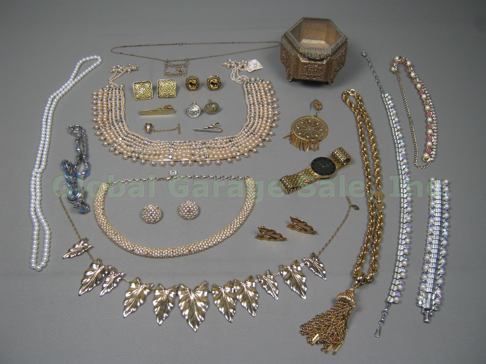 Vtg Costume Jewelry Lot Pearl Necklace Earring Bracelet Coro Monet Citizen Watch