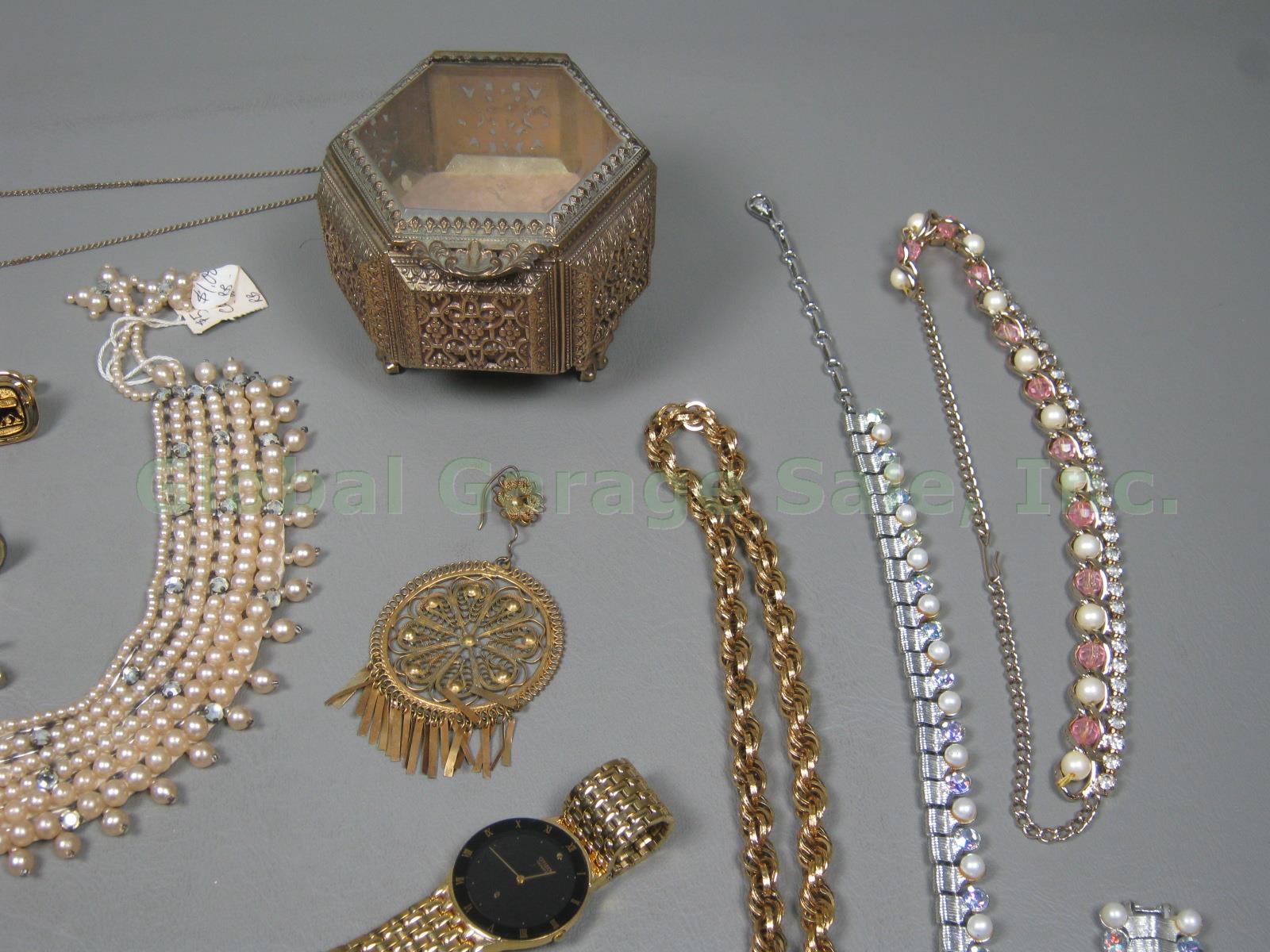 Vtg Costume Jewelry Lot Pearl Necklace Earring Bracelet Coro Monet Citizen Watch 4