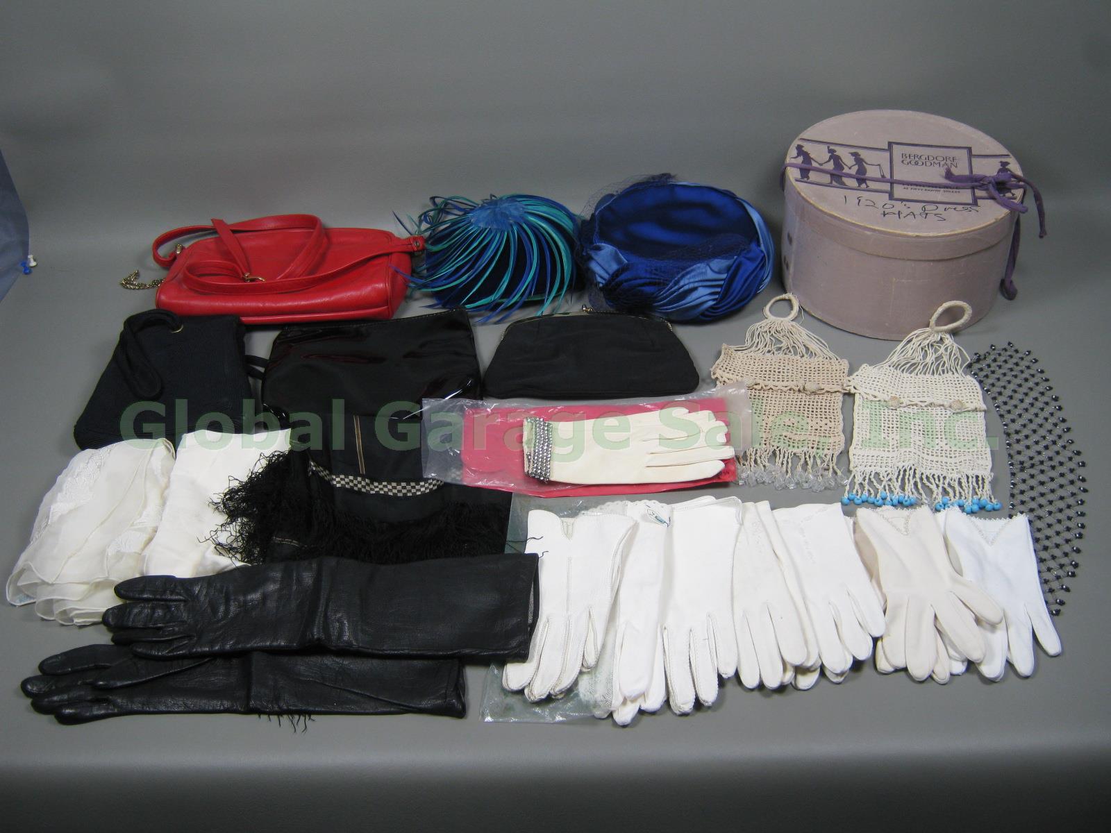 Vtg 20-Pc Lot Ladies Hats Gloves Purses Scarves Fownes Glentex Schiaparelli +Box