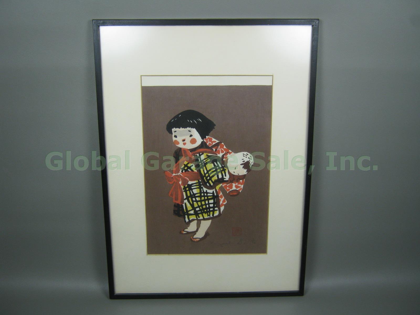 Vtg 1950s Kiyoshi Saito Pencil Signed Japanese Woodblock Print Aizu Girl Child