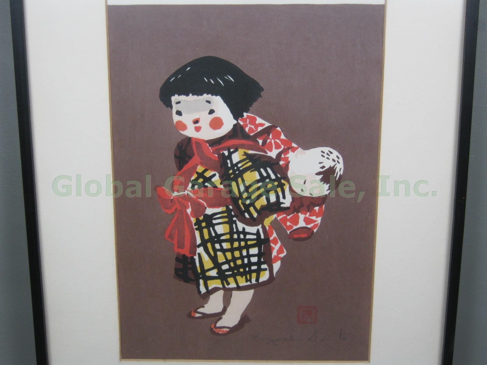 Vtg 1950s Kiyoshi Saito Pencil Signed Japanese Woodblock Print Aizu Girl Child 1