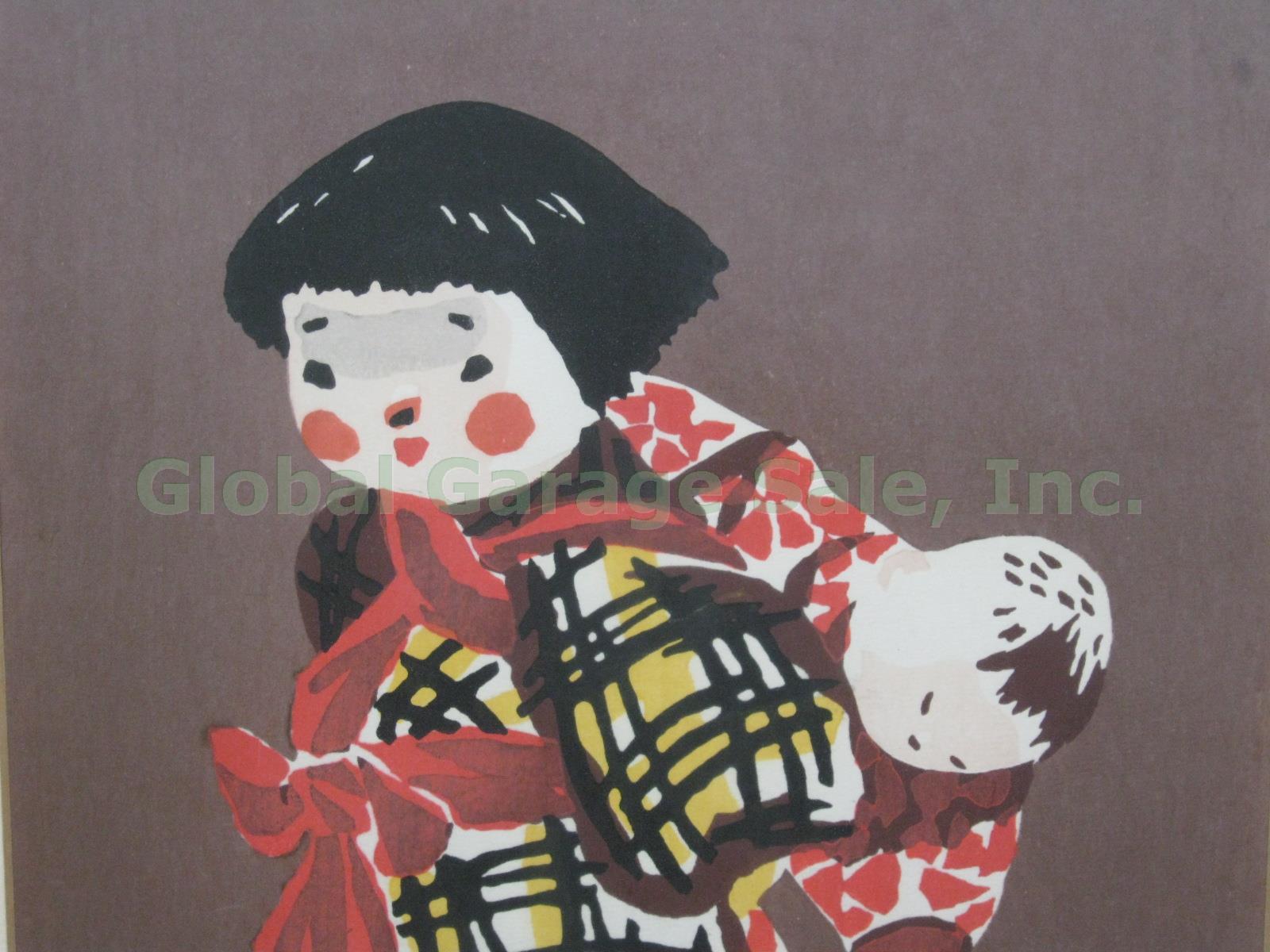 Vtg 1950s Kiyoshi Saito Pencil Signed Japanese Woodblock Print Aizu Girl Child 2