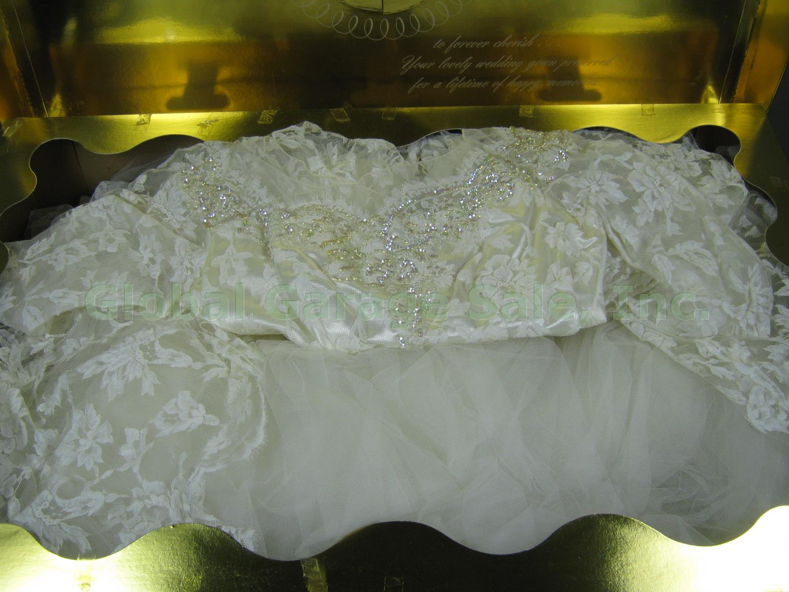 Vtg Preserved 1954 Bridal Wedding Dress W/ Sequins + Original Treasure Chest Box 2