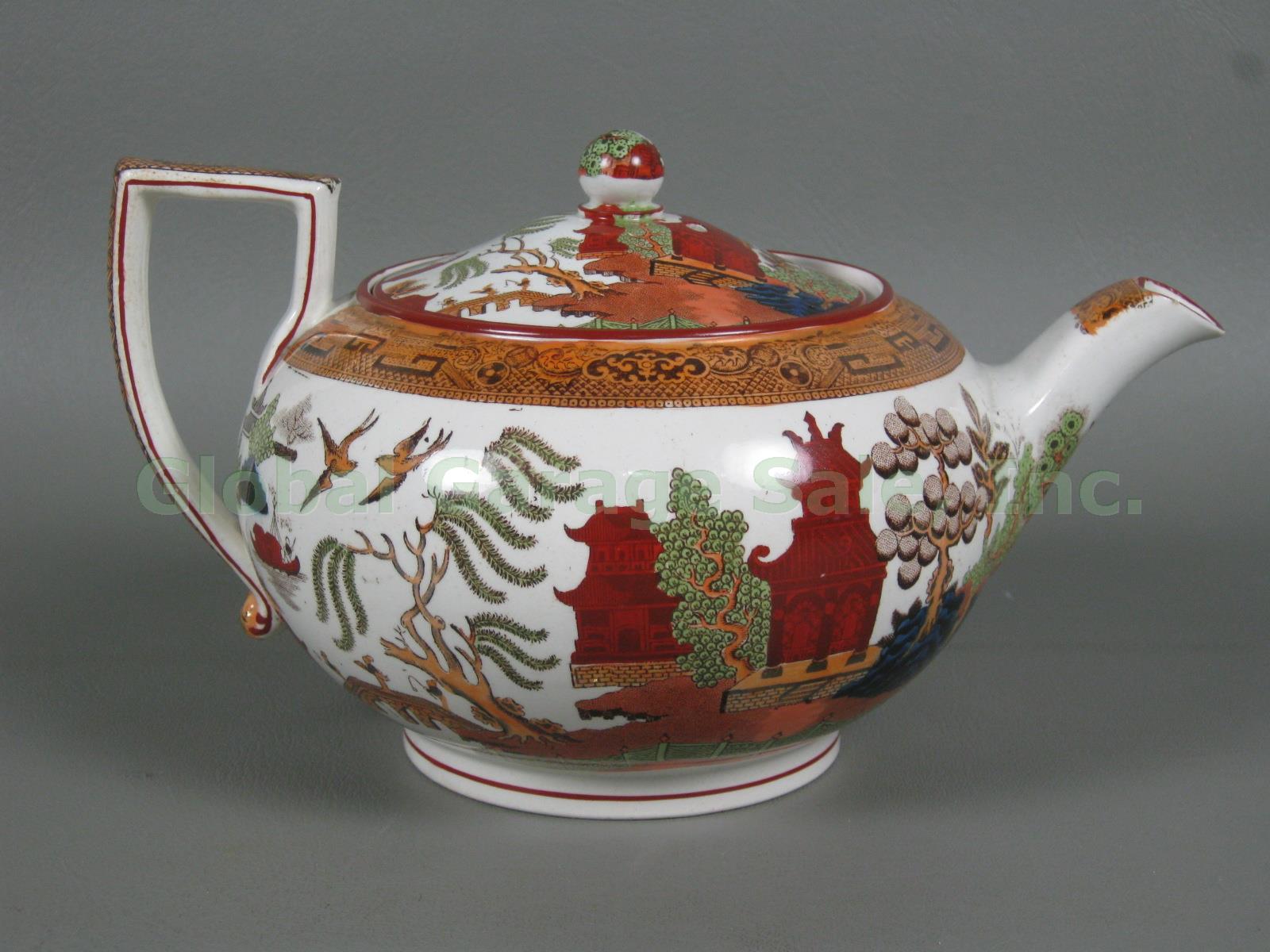 Vtg Antique Colorful Gaudy Blue Willow Pottery Teapot Tea Pot No Reserve Price!