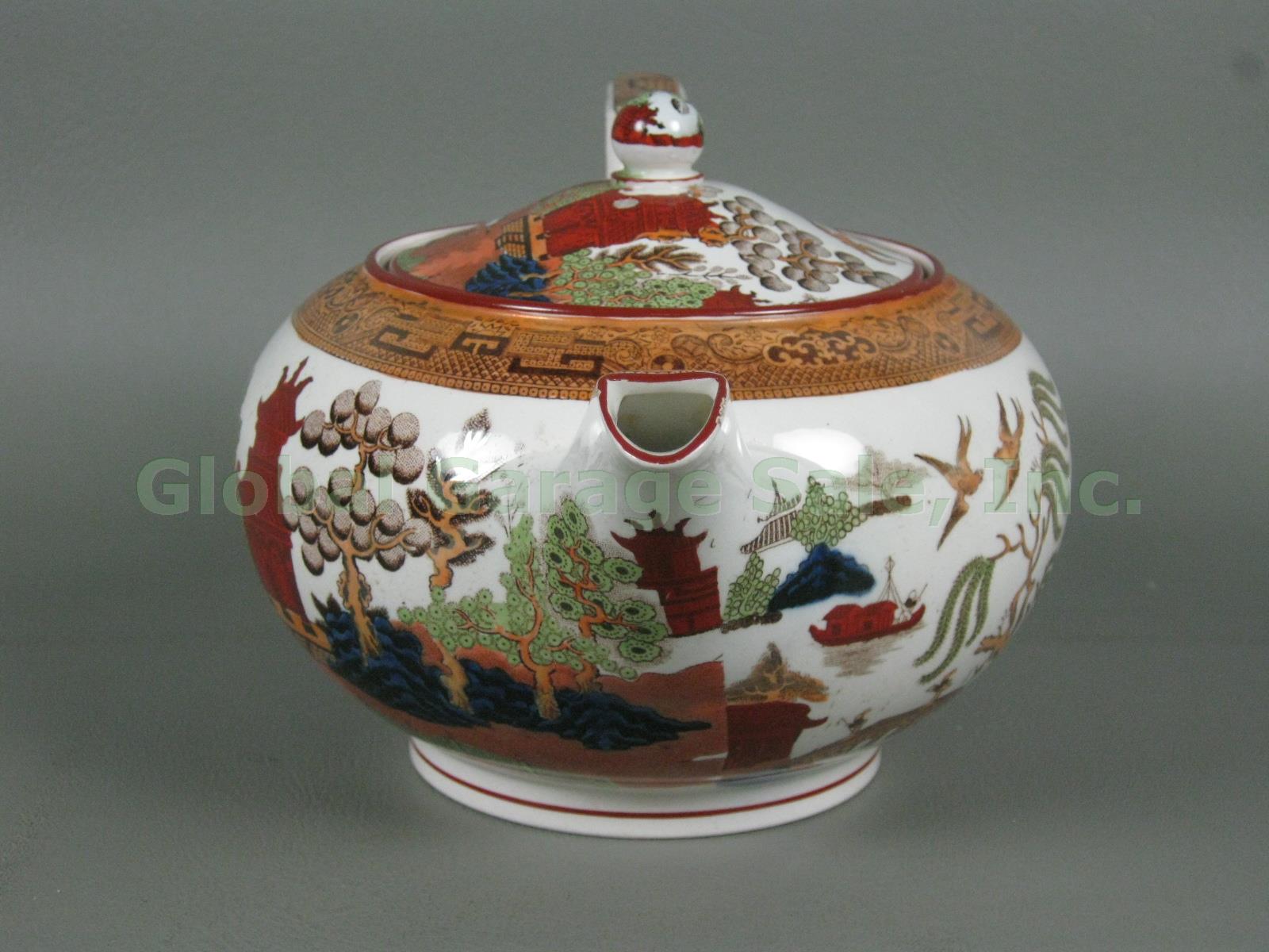 Vtg Antique Colorful Gaudy Blue Willow Pottery Teapot Tea Pot No Reserve Price! 1