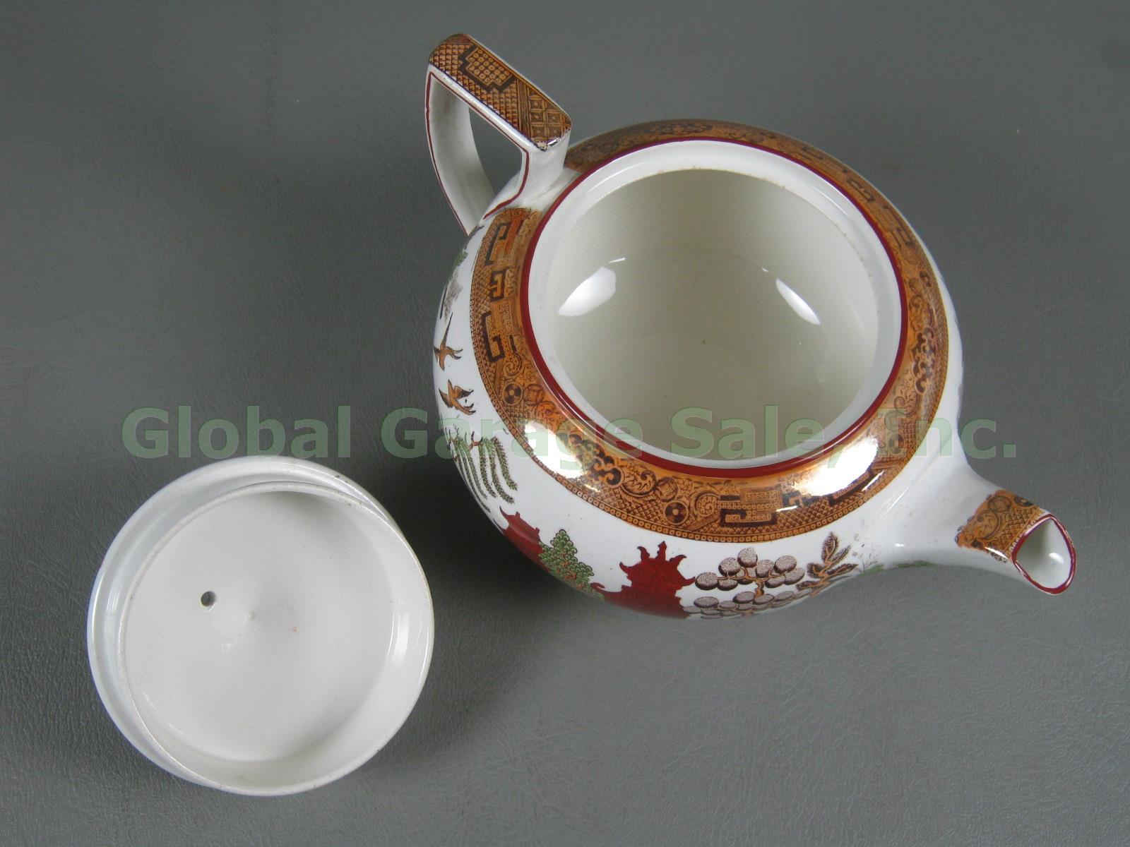 Vtg Antique Colorful Gaudy Blue Willow Pottery Teapot Tea Pot No Reserve Price! 5