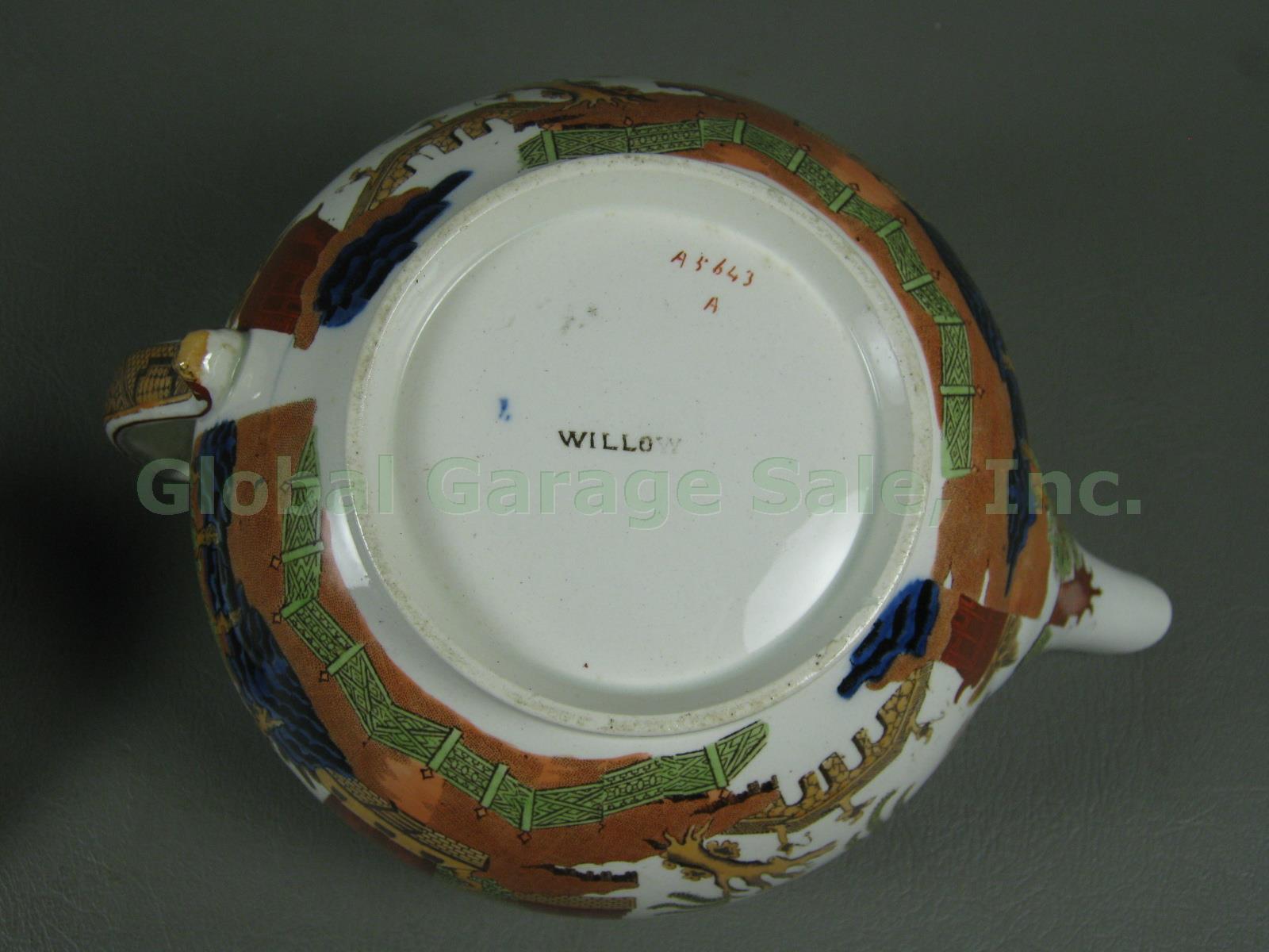 Vtg Antique Colorful Gaudy Blue Willow Pottery Teapot Tea Pot No Reserve Price! 6