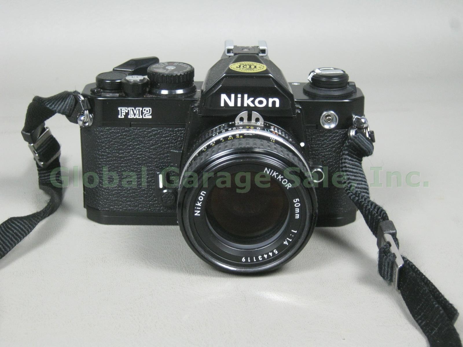 Vtg Black Nikon FM2 35mm SLR Film Camera Nikkor 50mm 1.4 Lens Bundle N7537080 NR 1