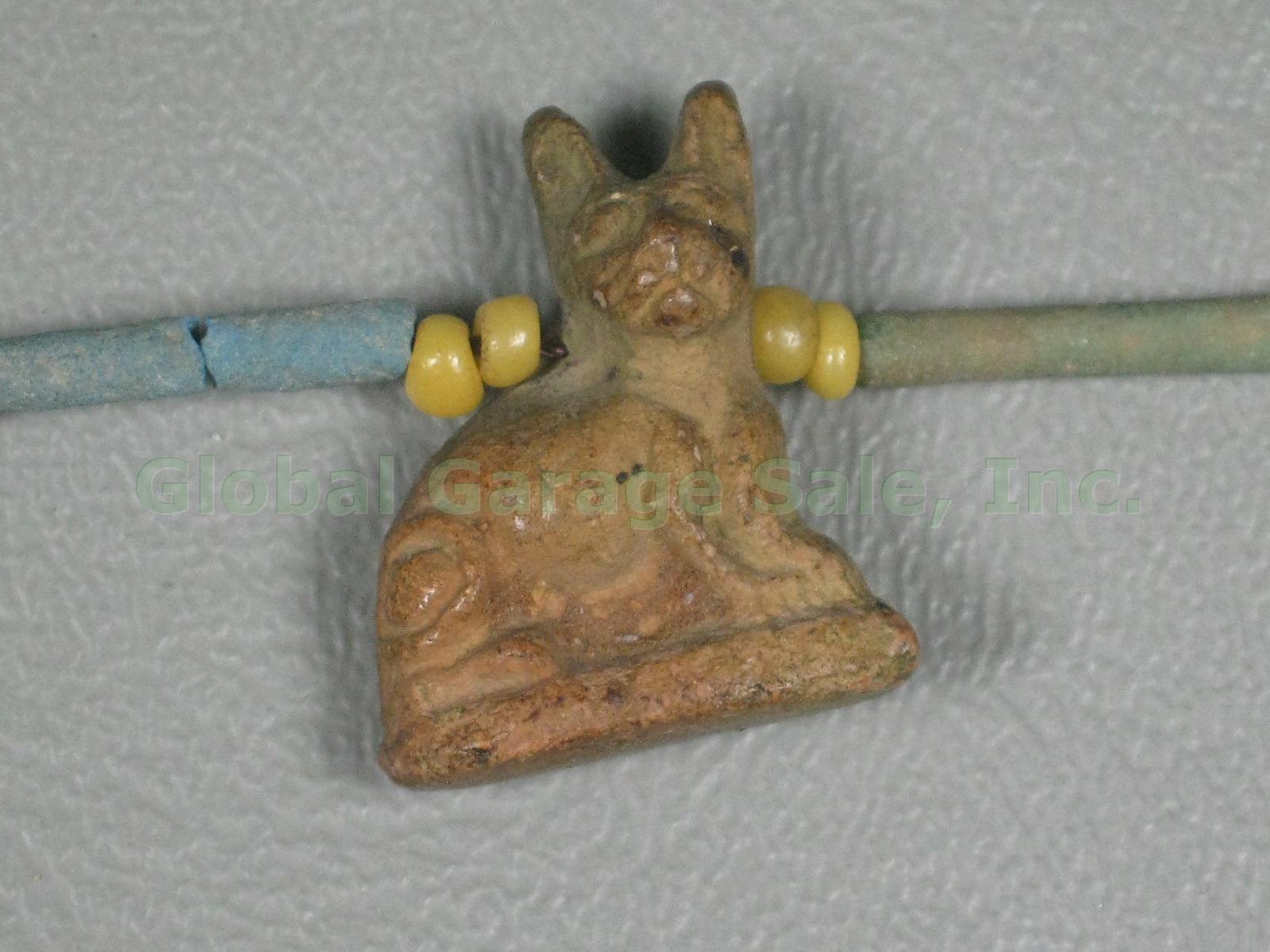 Antique Ancient Egyptian Cat Bead Necklace Faience Tube Mummy 500-300 BC No Res! 7
