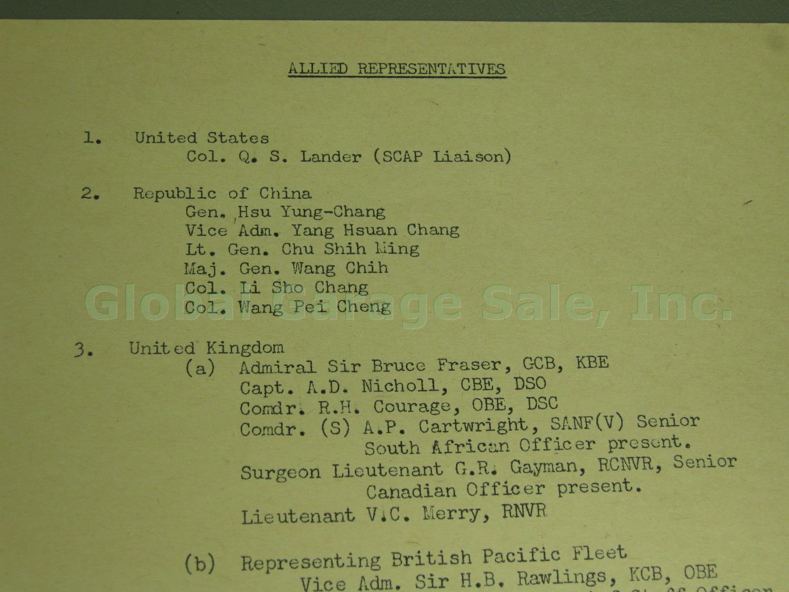 Original WWII 1945 Japanese Surrender Ceremony Documents USS Missouri + Articles 7